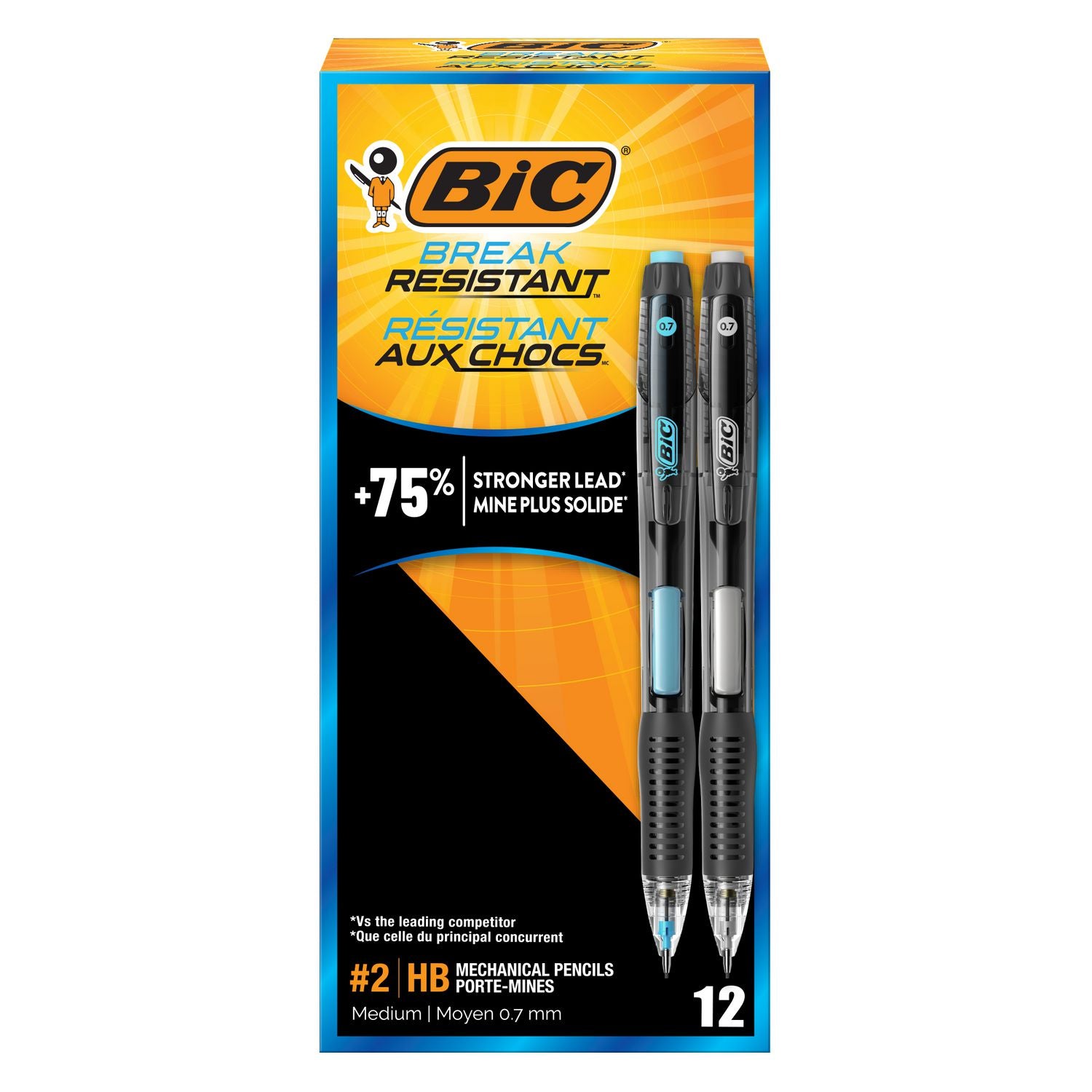 Break-Resistant Mechanical Pencils with Erasers, 0.7 mm, HB (#2), Black Lead, Assorted Barrel Colors, Dozen