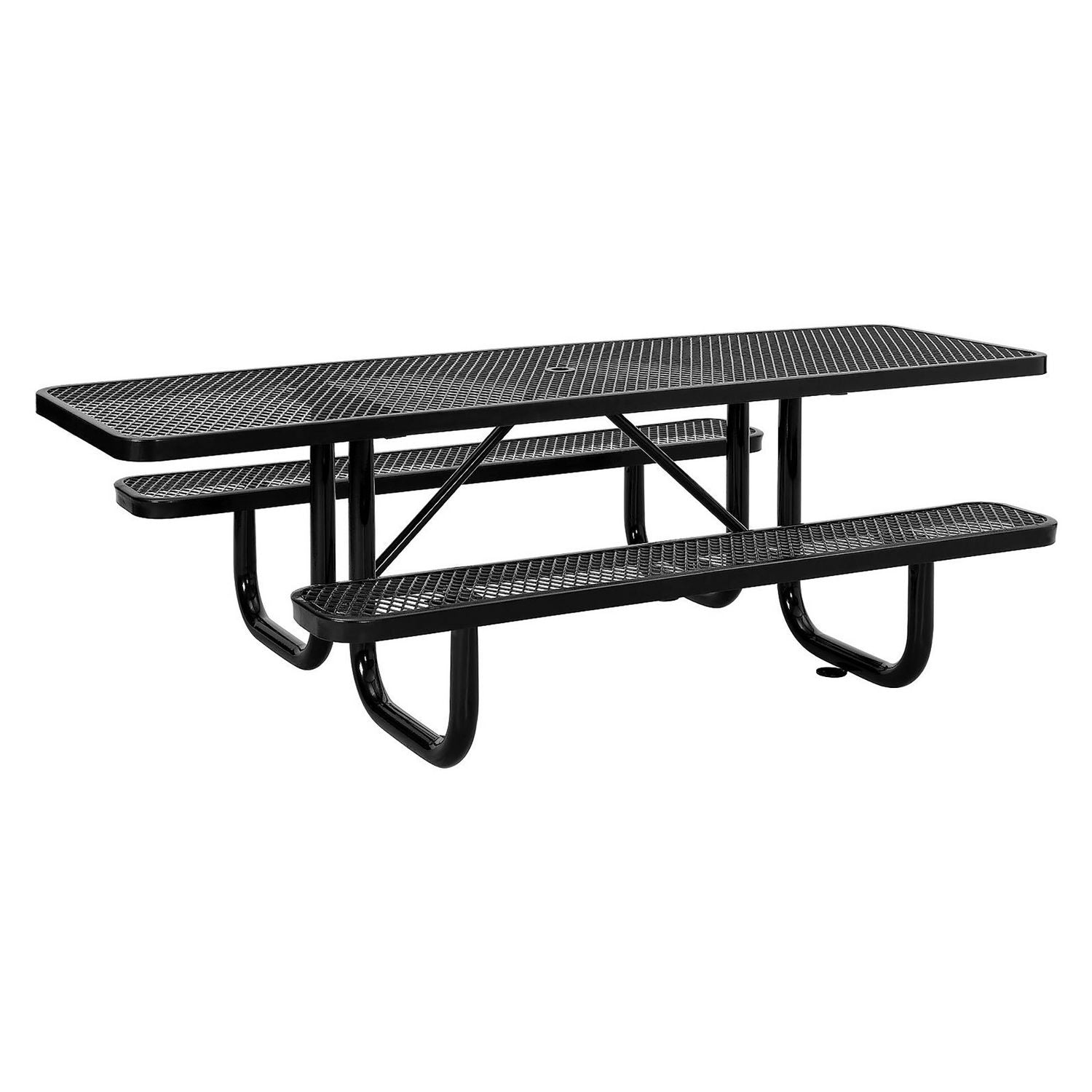 ADA Compliant Expanded Steel Picnic Table, Rectangular, 96 x 60 x 29.5, Black Top and Base