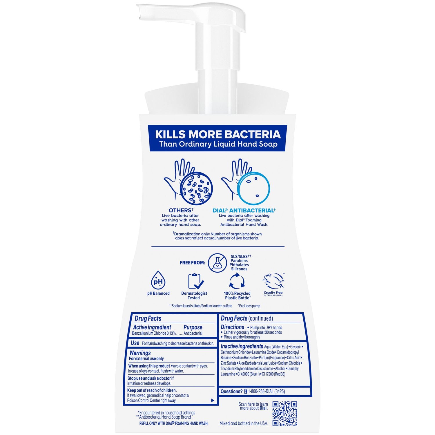 Dial® Antibacterial Foaming Hand Wash, Spring Water, 10 oz Pump Bottle, 8/Carton