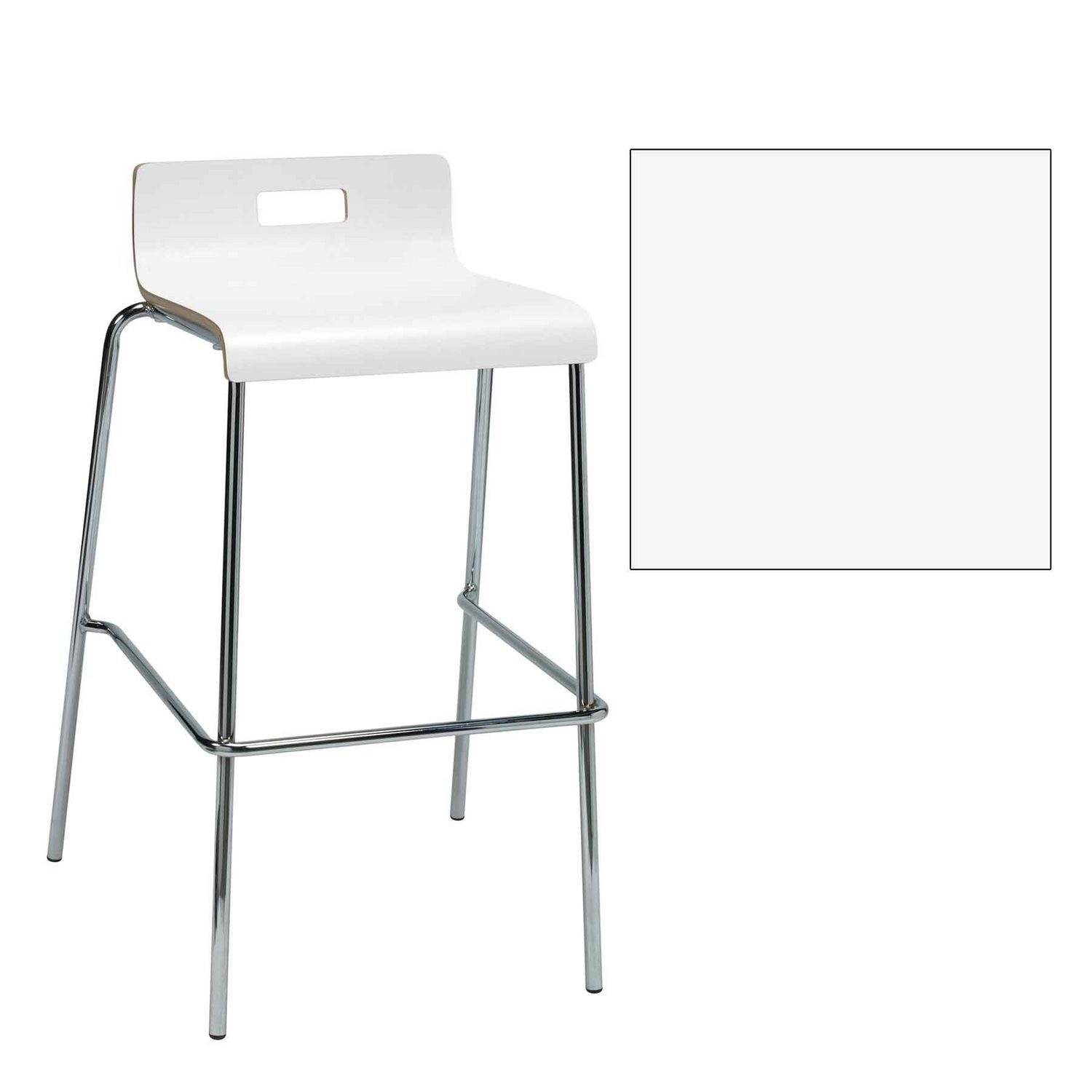 KFI Studios Pedestal Bistro Table with Four White Jive Series Barstools, Square, 36 x 36 x 41, Designer White