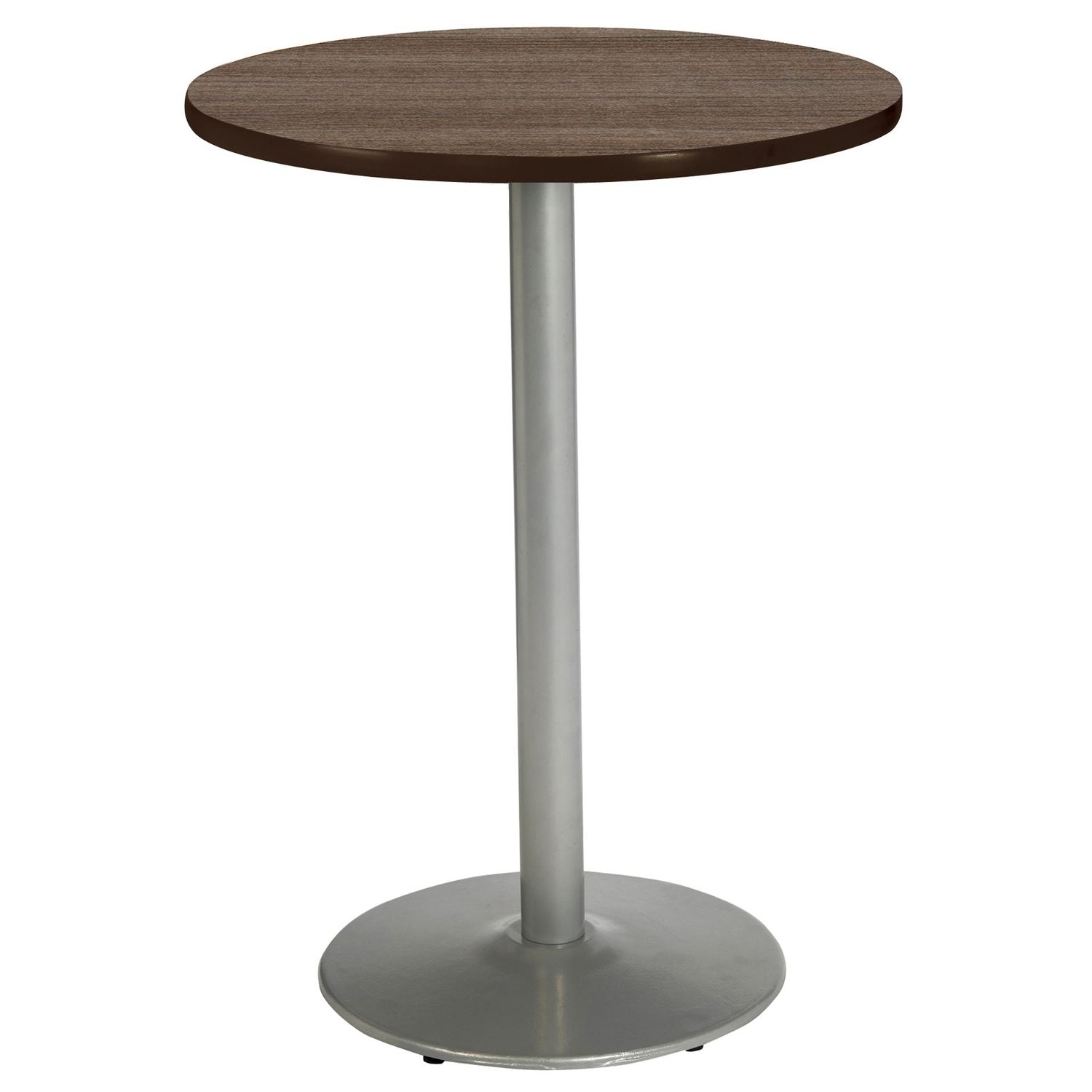 KFI Studios Pedestal Bistro Table with Four Sky Blue Kool Series Barstools, Round, 36" Dia x 41h, Studio Teak