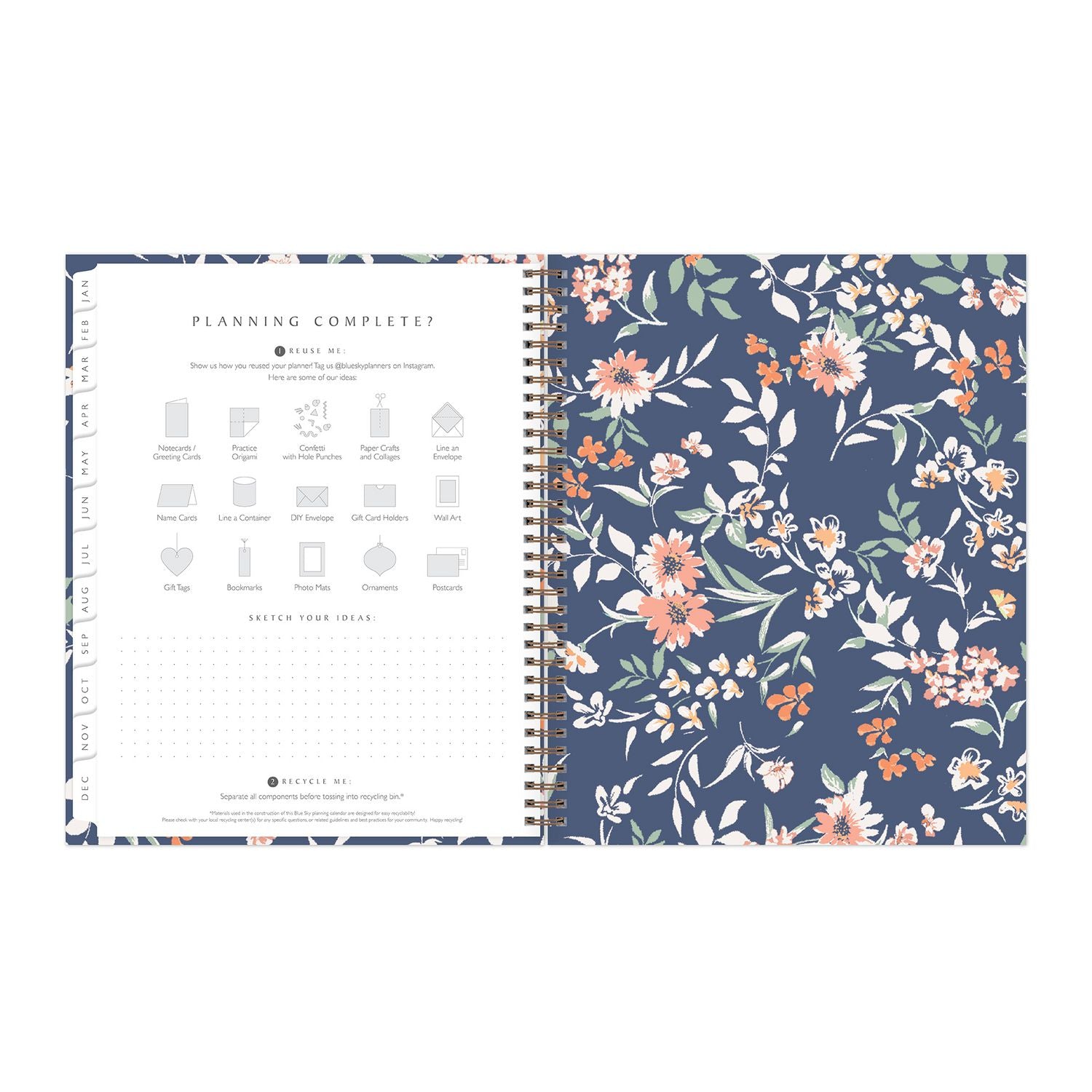 One Tree Planted Effie Weekly/Monthly Planner, Floral Artwork, 11" x 8.5", Blue/Peach/Green Cover, 12-Month (Jan-Dec): 2025 Blue Sky® Flipcost