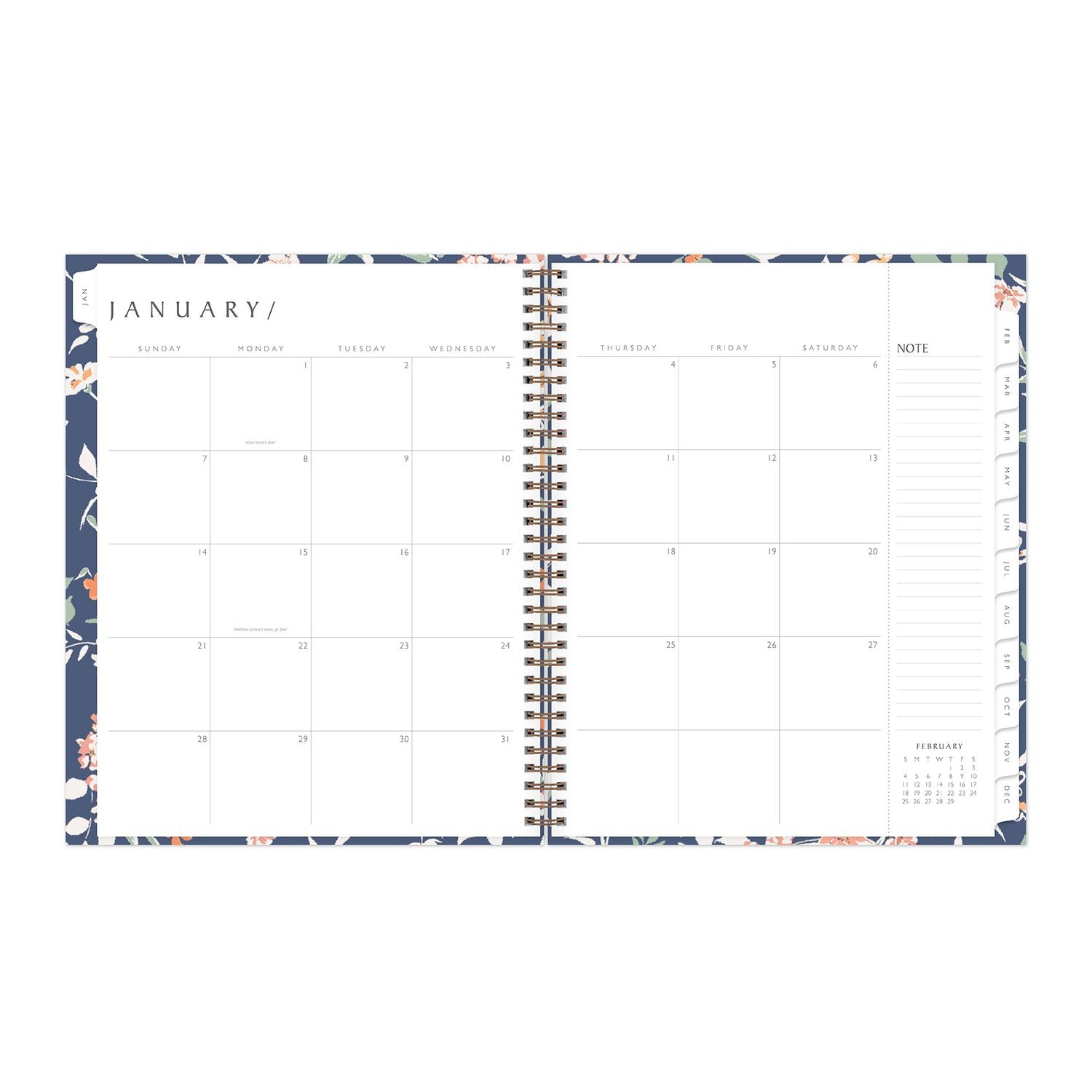 One Tree Planted Effie Weekly/Monthly Planner, Floral Artwork, 11" x 8.5", Blue/Peach/Green Cover, 12-Month (Jan-Dec): 2025 Blue Sky® Flipcost