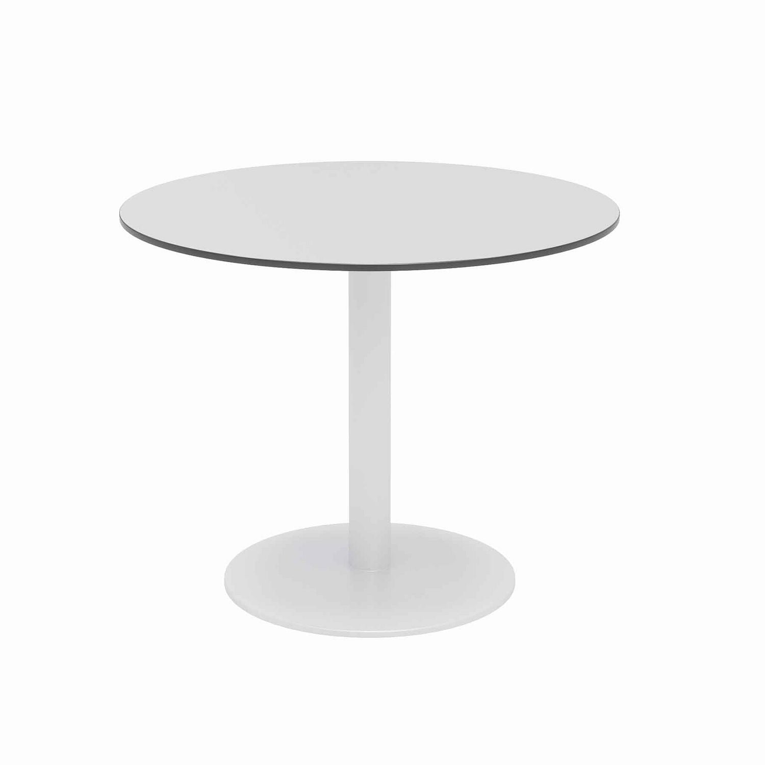 KFI Studios Eveleen Outdoor Patio Table, Four Gray Powder-Coated Polymer Chairs, Round, 36" Dia x 29h, White