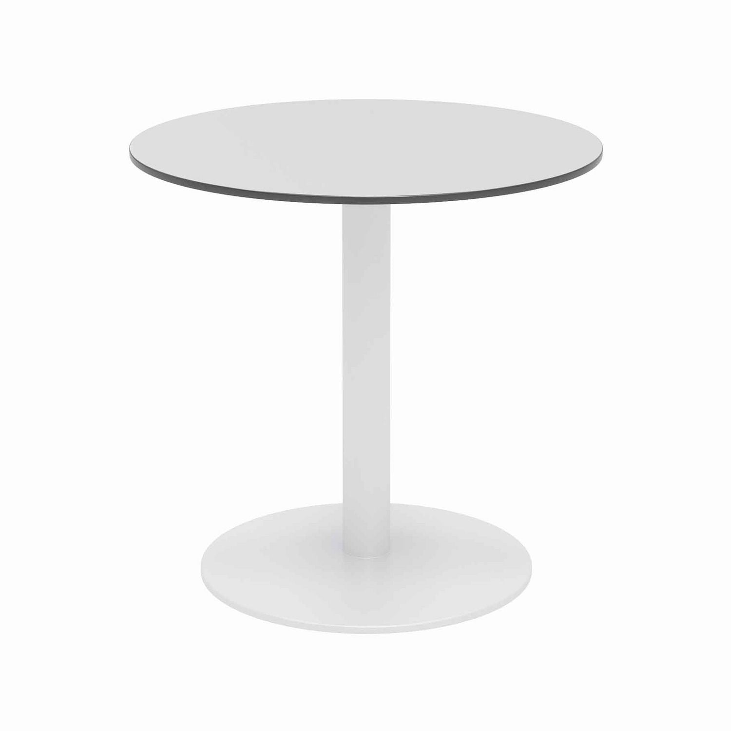 KFI Studios Eveleen Outdoor Patio Table with Two Gray Powder-Coated Polymer Chairs, 30" Dia x 29h, Designer White