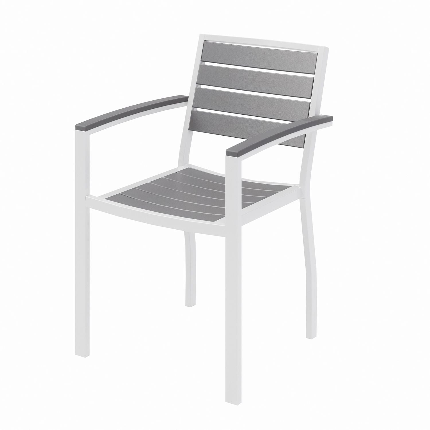 KFI Studios Eveleen Outdoor Patio Table with Two Gray Powder-Coated Polymer Chairs, 30" Dia x 29h, Designer White