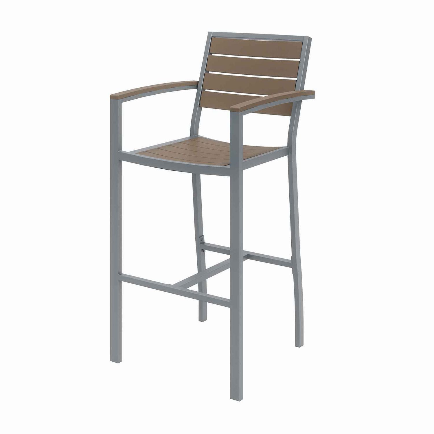 KFI Studios Eveleen Outdoor Bistro Patio Table with Four Mocha Powder-Coated Polymer Barstools, Round, 41"h, Gray