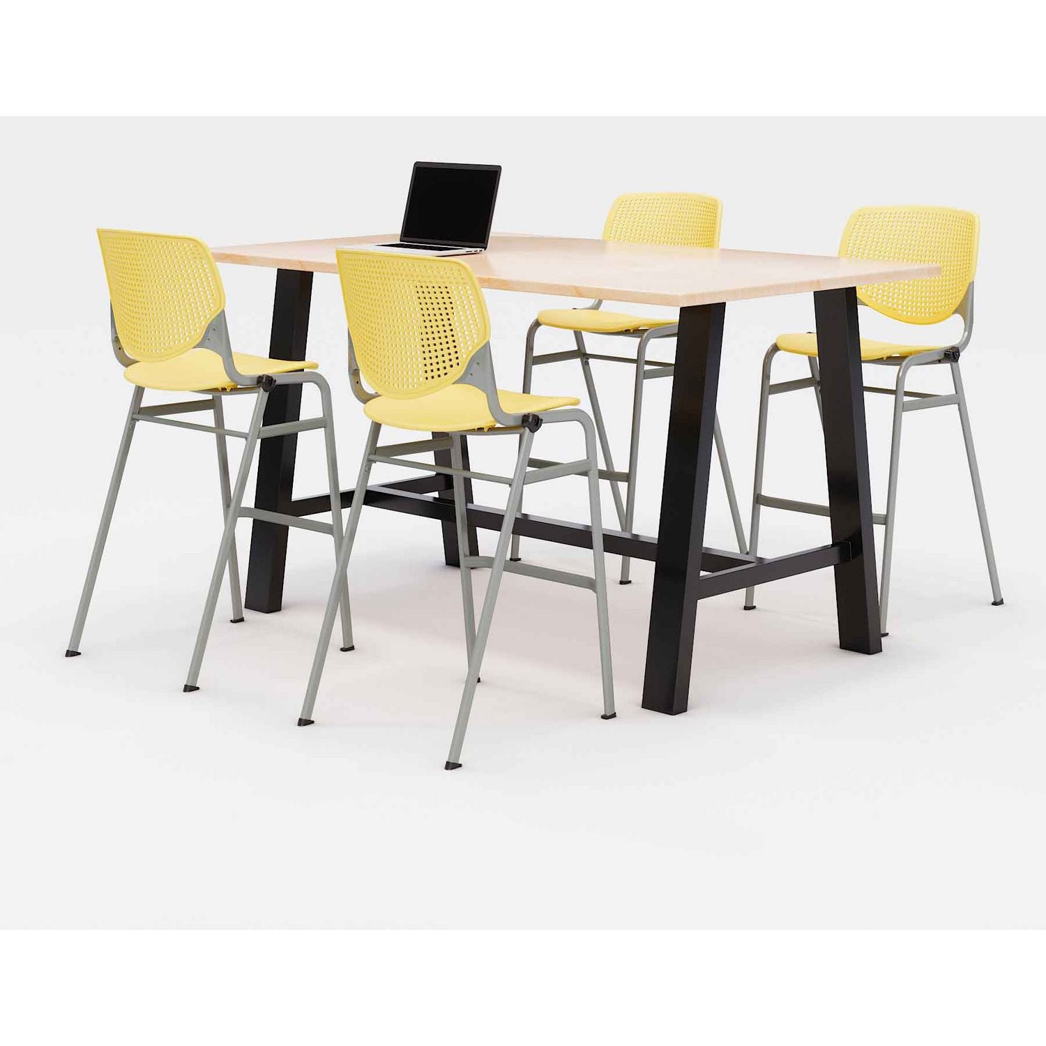 Midtown Bistro Dining Table with Four Yellow Kool Barstools, 36 x 72 x 41, Kensington Maple