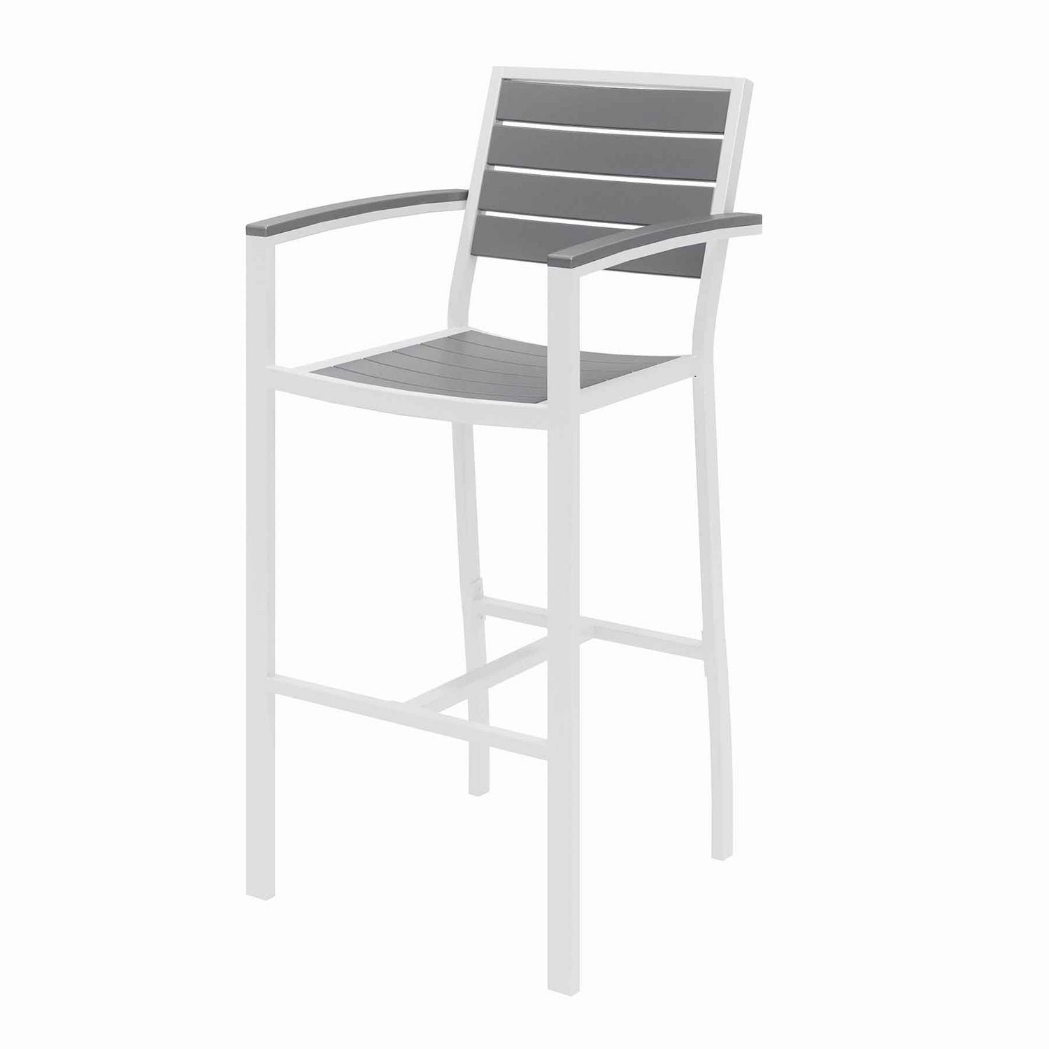 KFI Studios Eveleen Outdoor Bistro Patio Table with Four Gray Powder-Coated Polymer Barstools, Round, 41"h, White