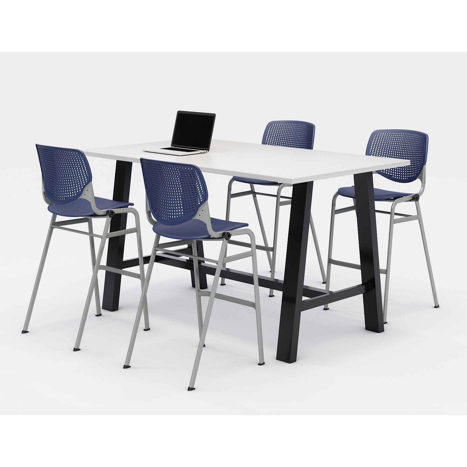 Midtown Bistro Dining Table with Four Navy Kool Barstools, 36 x 72 x 41, Designer White