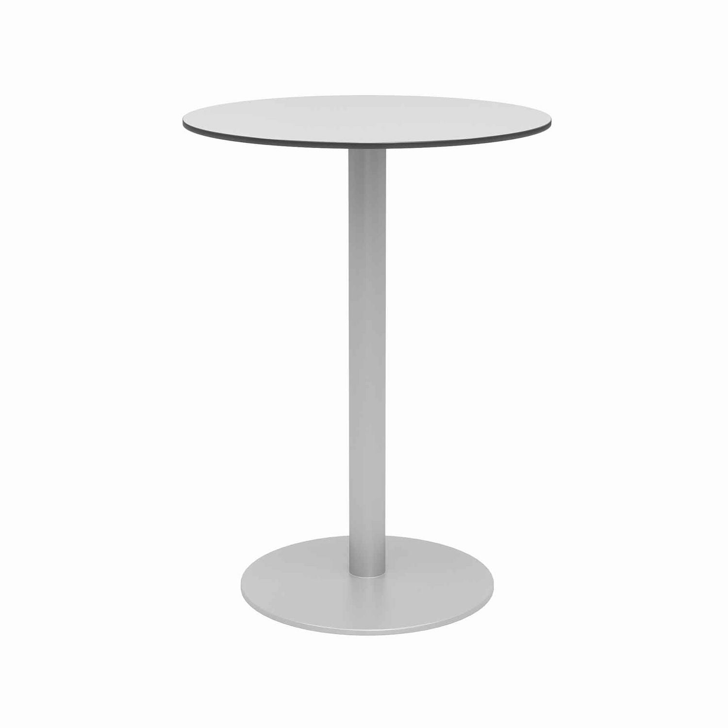 KFI Studios Eveleen Outdoor Bistro Patio Table, Two Mocha Powder-Coated Polymer Barstools, Round, 30" Dia x 41h, Gray