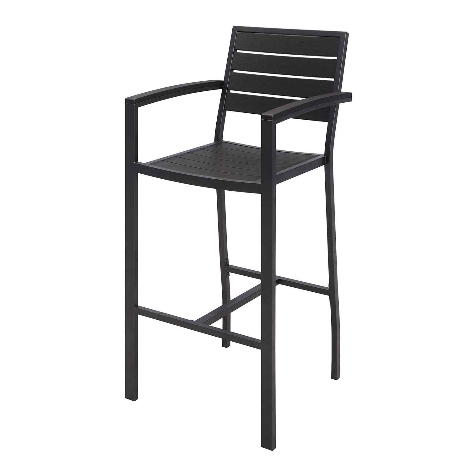 KFI Studios Eveleen Outdoor Bistro Patio Table with Two Black Powder-Coated Polymer Barstools, 30" Square, Black