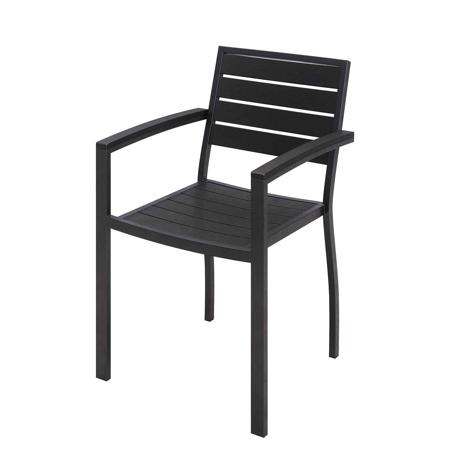 KFI Studios Eveleen Outdoor Patio Table with Six Black Powder-Coated Polymer Chairs, 32 x 55 x 29, Black