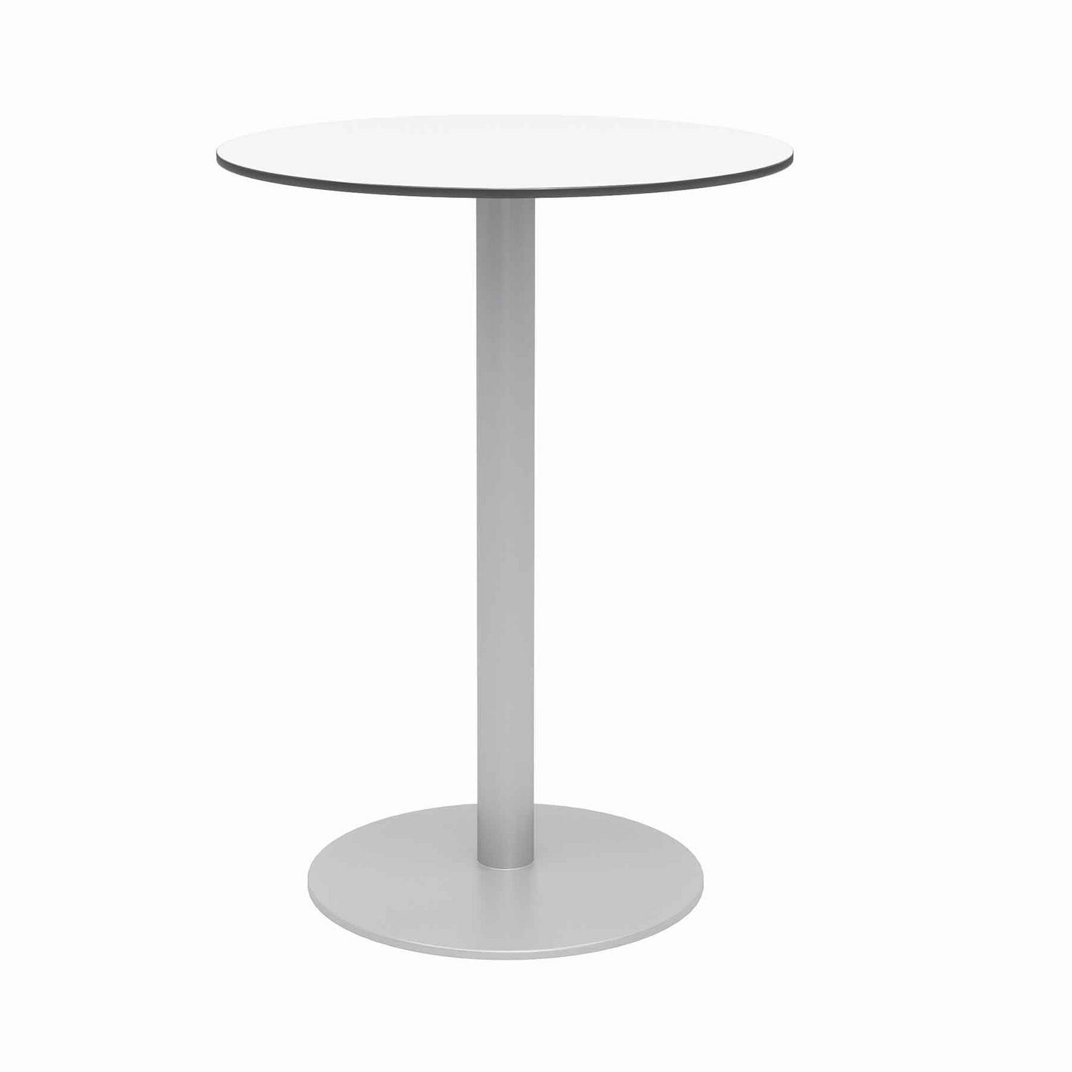 KFI Studios Eveleen Outdoor Bistro Patio Table, Two Gray Powder-Coated Polymer Barstools, Round, 30" Dia x 41h, White