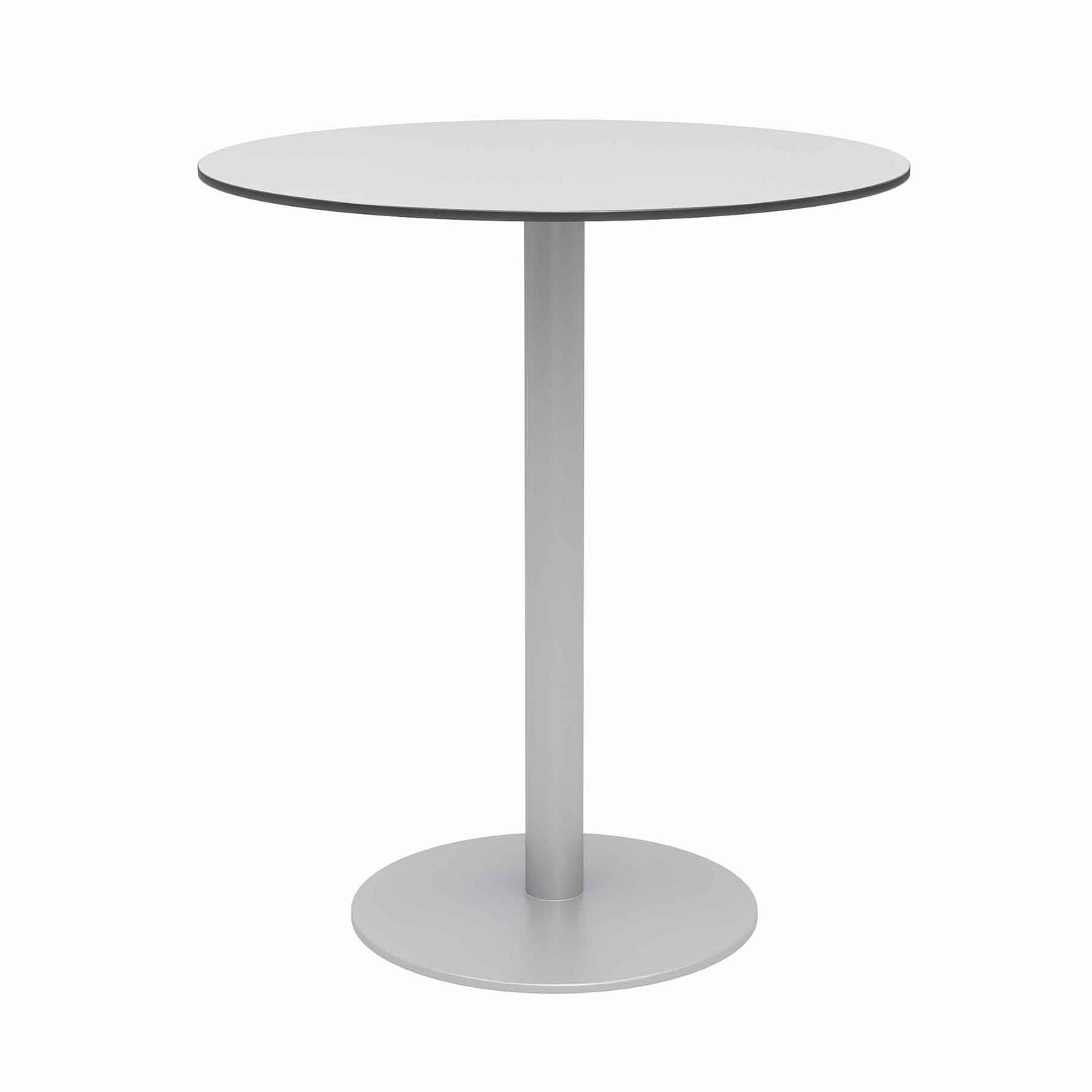 KFI Studios Eveleen Outdoor Bistro Patio Table with Four Mocha Powder-Coated Polymer Barstools, Round, 41"h, Gray