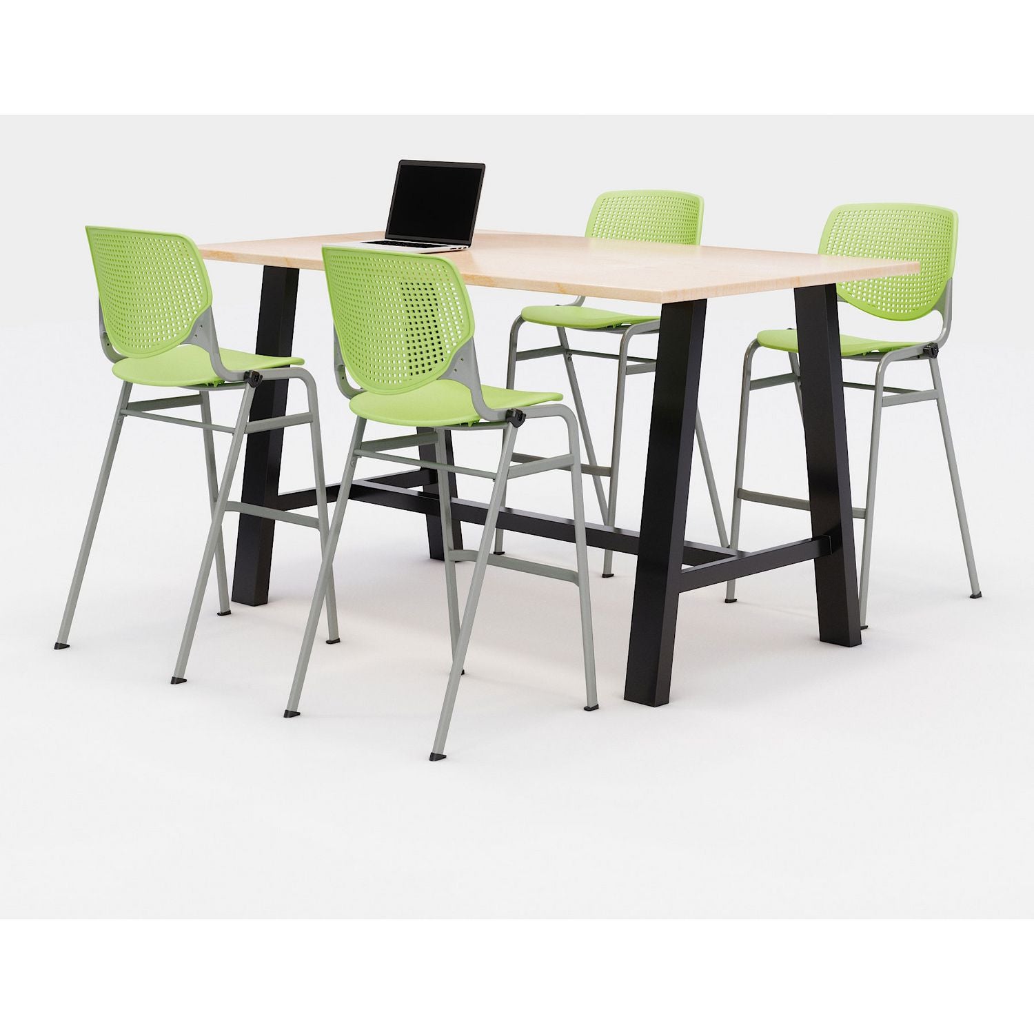 Midtown Bistro Dining Table with Four Lime Green Kool Barstools, 36 x 72 x 41, Kensington Maple