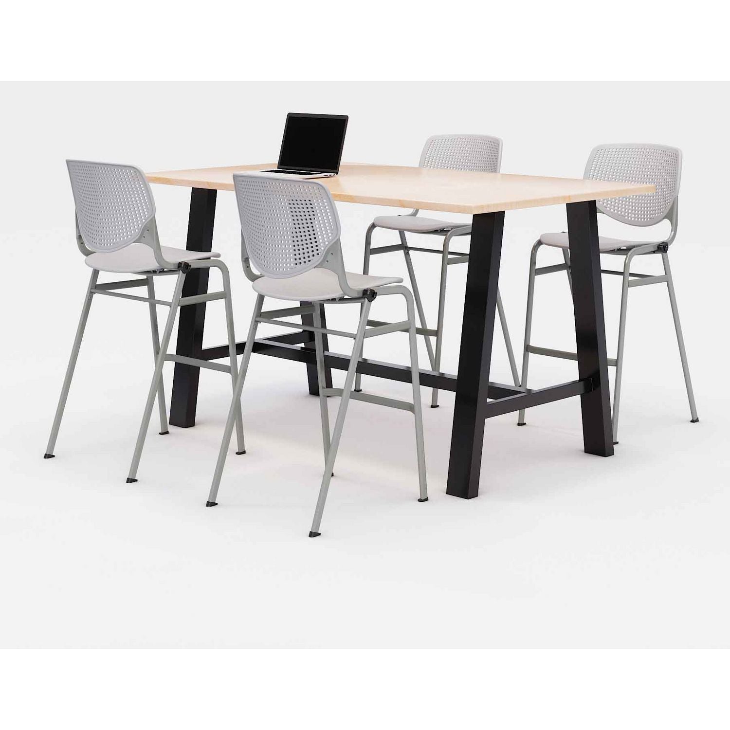 Midtown Bistro Dining Table with Four Light Gray Kool Barstools, 36 x 72 x 41, Kensington Maple