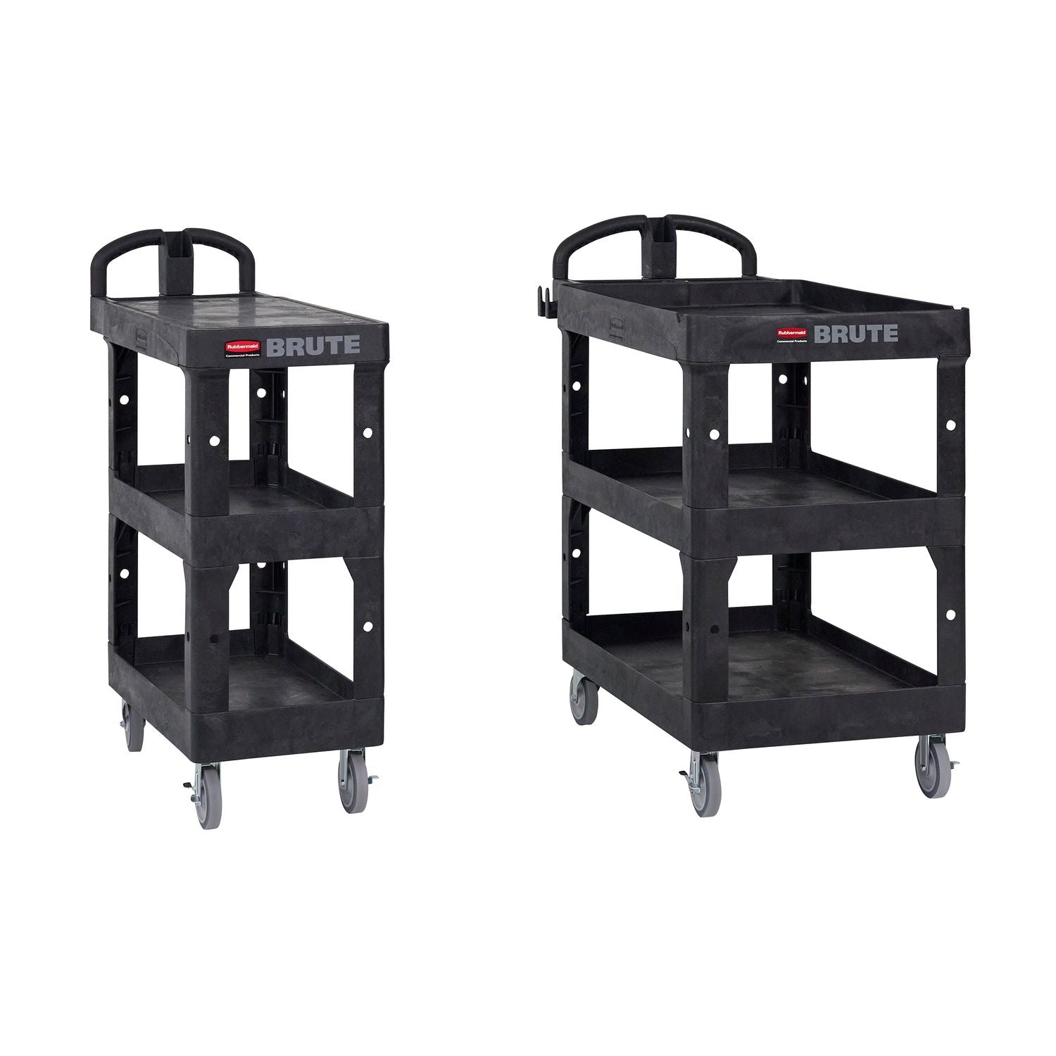 BRUTE 3-Shelf Heavy-Duty Ergo Lipped Utility Cart, Resin, 3 Shelves, 600 lb Capacity, 25.24" x 44" x 47", Black Rubbermaid® Commercial Flipcost