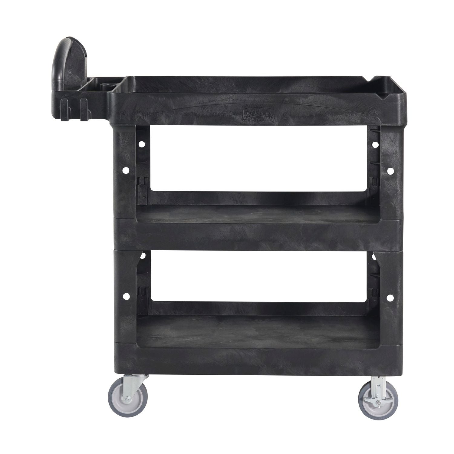 BRUTE 3-Shelf Heavy-Duty Ergo Lipped Utility Cart, Resin, 3 Shelves, 600 lb Capacity, 25.24" x 44" x 47", Black Rubbermaid® Commercial Flipcost