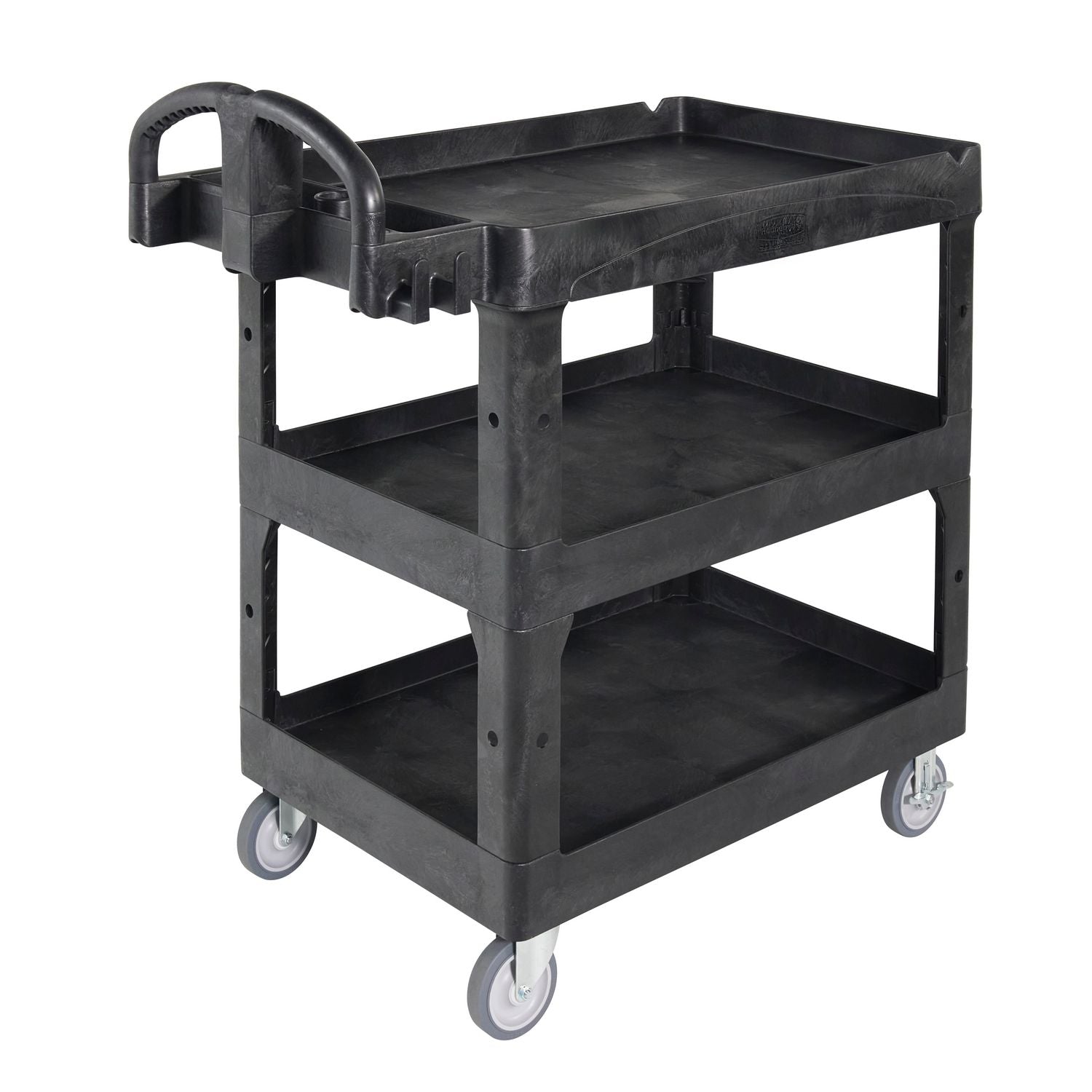 BRUTE 3-Shelf Heavy-Duty Ergo Lipped Utility Cart, Resin, 3 Shelves, 600 lb Capacity, 25.24" x 44" x 47", Black Rubbermaid® Commercial Flipcost