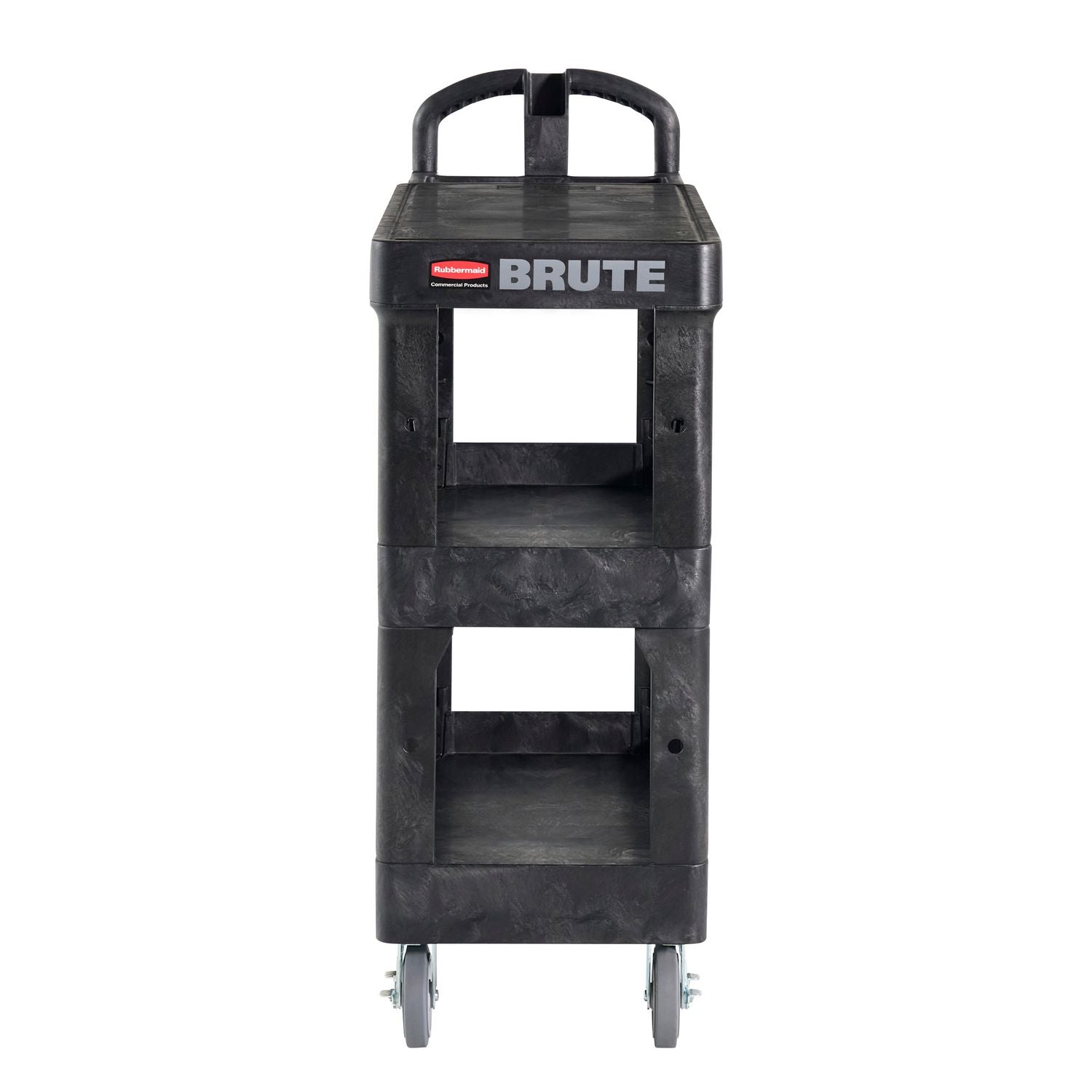 BRUTE 3-Shelf Heavy-Duty Ergo Flat Utility Cart, Resin, 3 Shelves, 600 lb Capacity, 25.24" x 48.63" x 46.18", Black