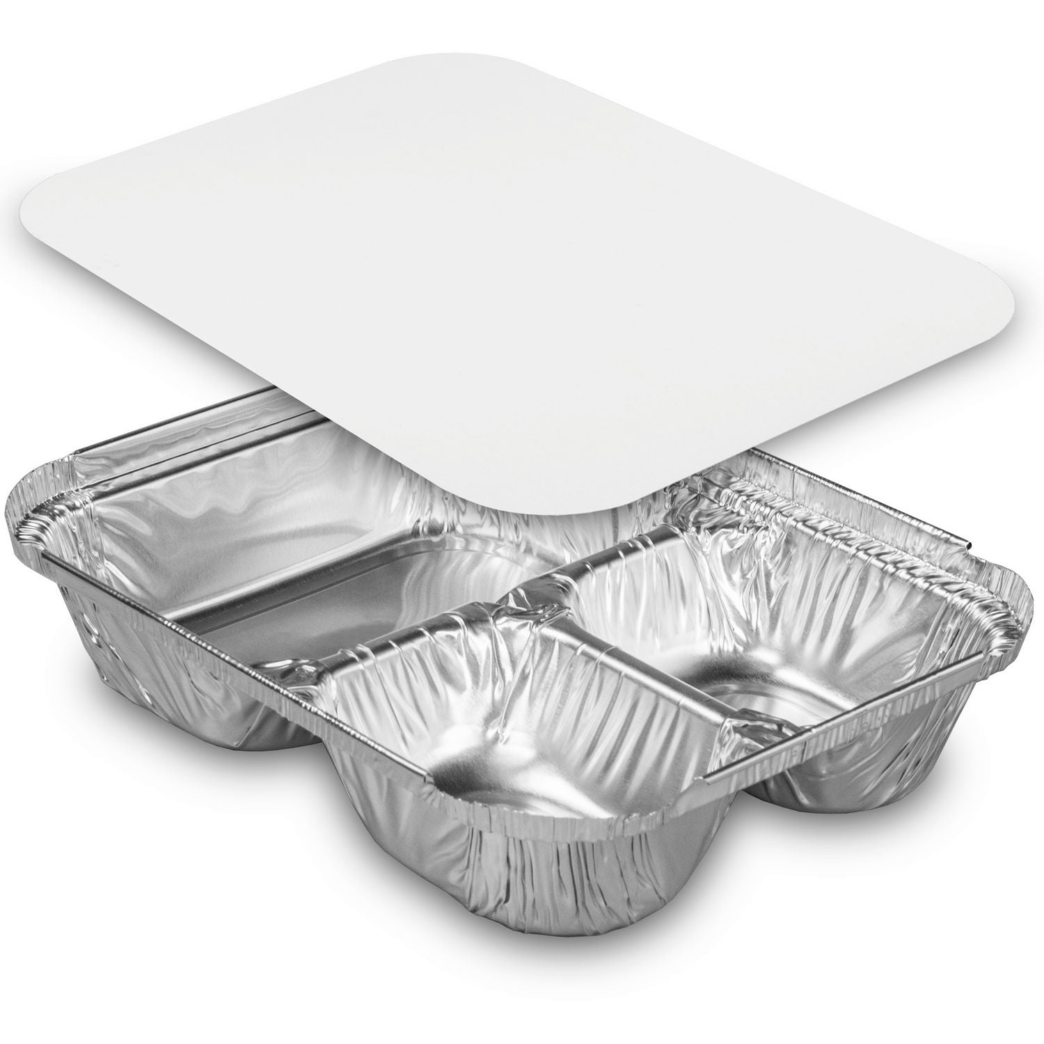 HFA® Three-Compartment Oblong Food Container, 24 oz, 6.38 x 1.47 x 8, Silver, Aluminum, 500/Carton