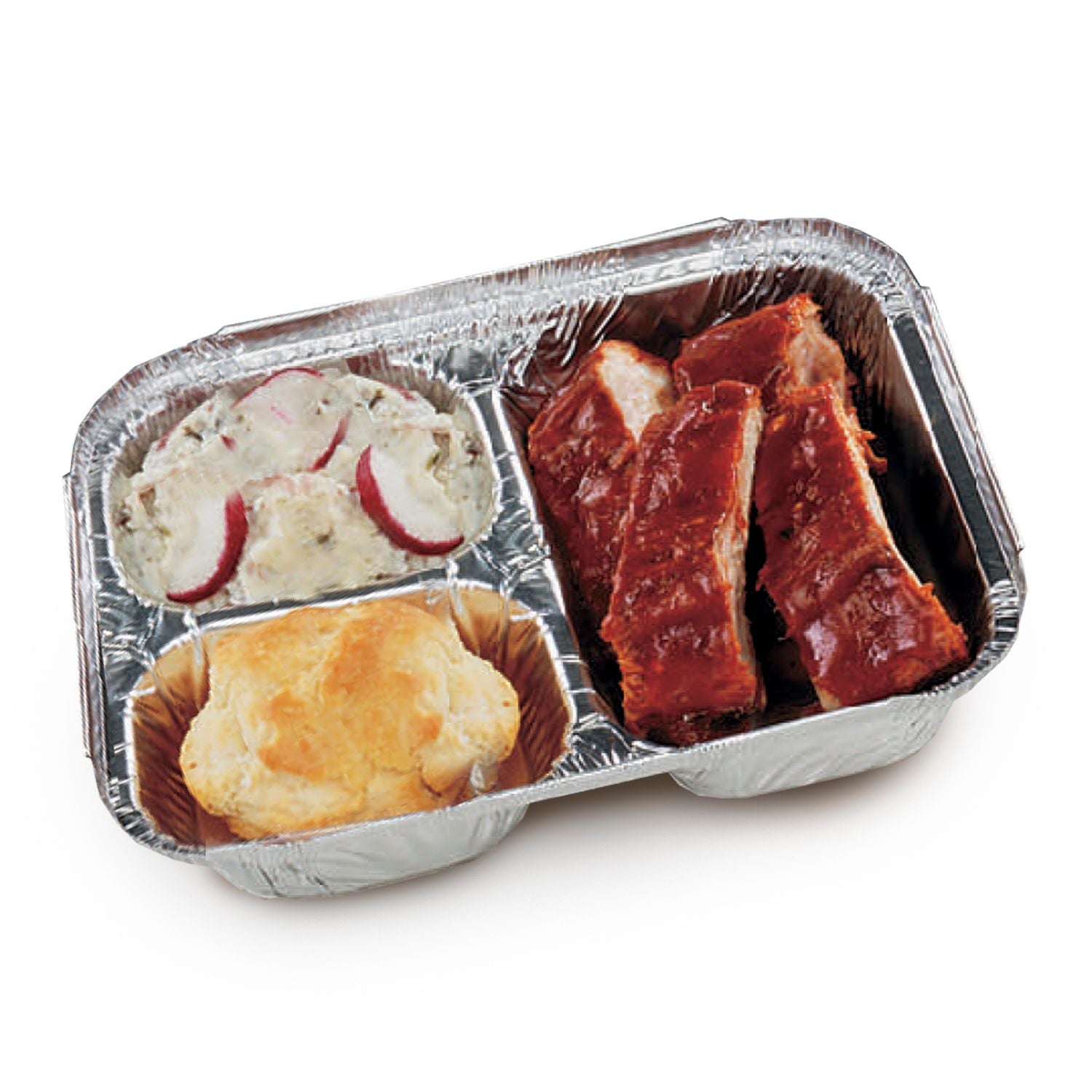 HFA® Three-Compartment Oblong Food Container, 24 oz, 6.38 x 1.47 x 8, Silver, Aluminum, 500/Carton