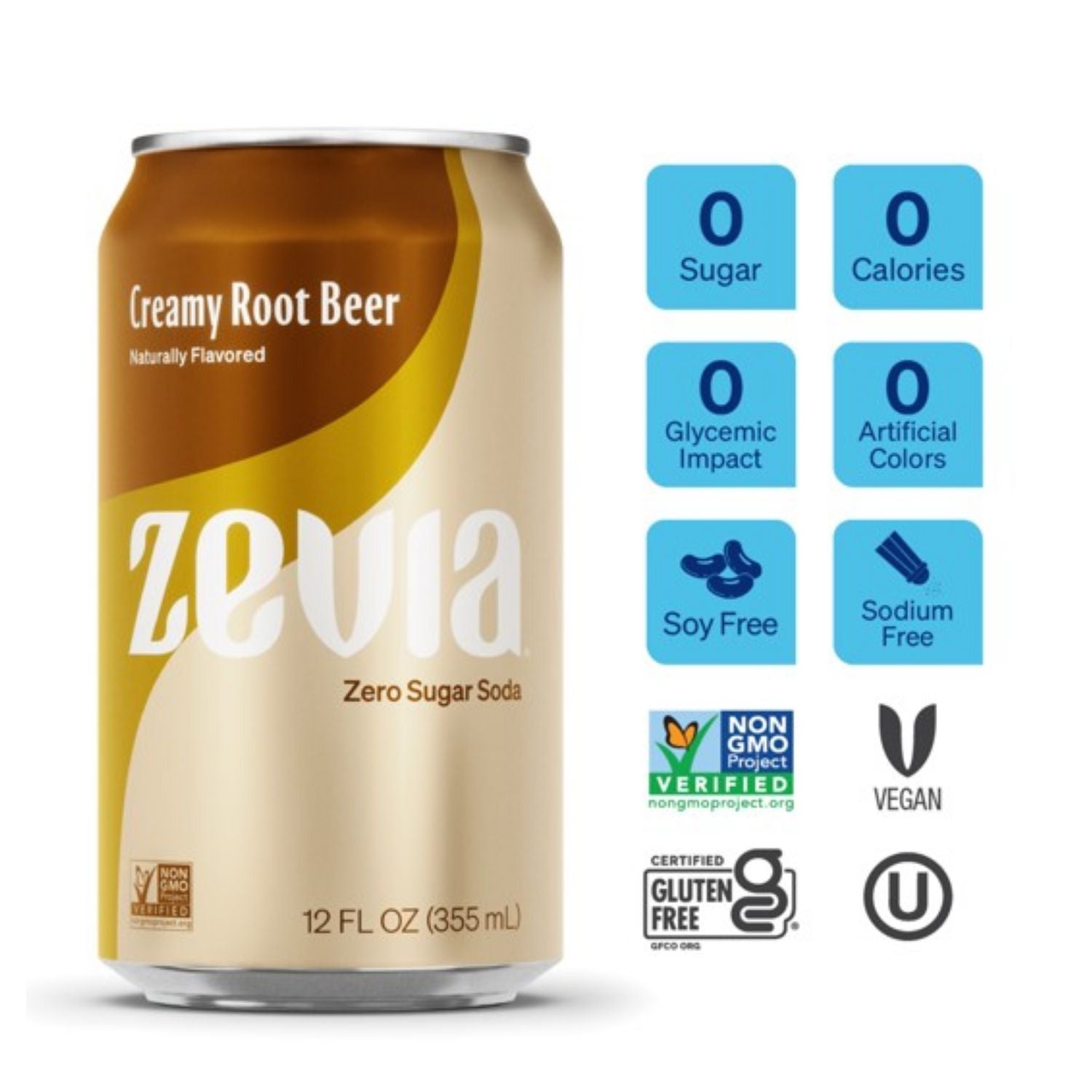 Zero Sugar Naturally Sweetened Soda, Creamy Root Beer, 12 oz Can, 12/Carton Zevia® Flipcost