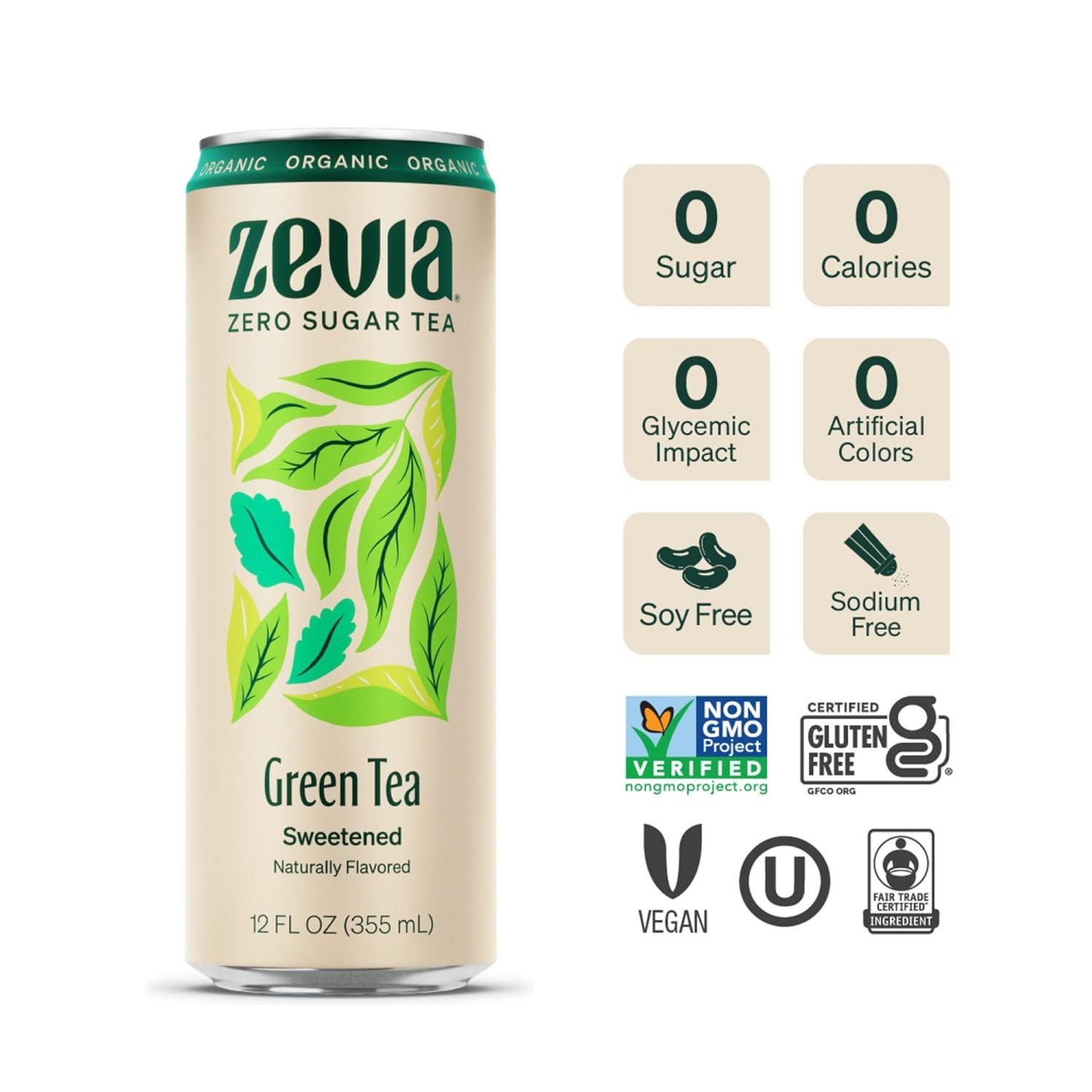 Zero Sugar Naturally Sweetened Green Tea, Green, 12 oz Can, 12/Carton Zevia® Flipcost