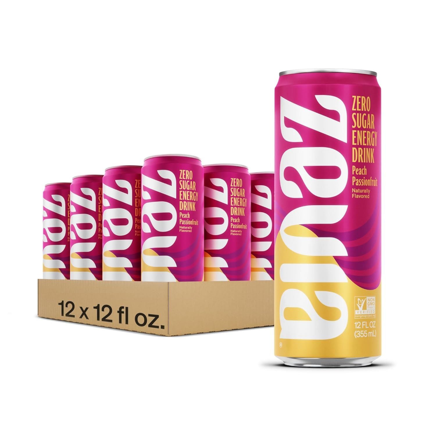 Zero Sugar Naturally Sweetened Energy Drink, Peach Passionfruit, 12 oz Can, 12/Carton Zevia® Flipcost