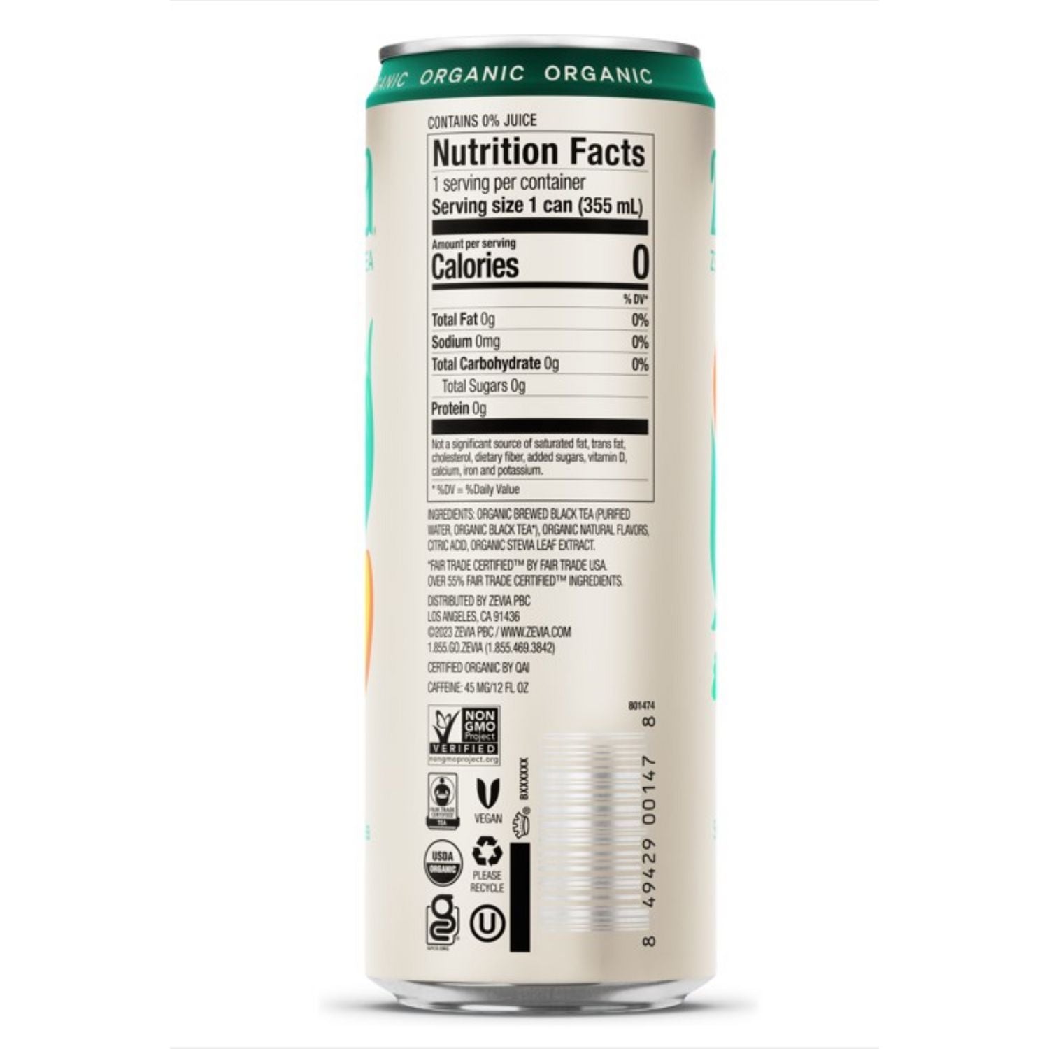 Zero Sugar Naturally Sweetened Black Tea, Peach, 12 oz Can, 12/Carton Zevia® Flipcost