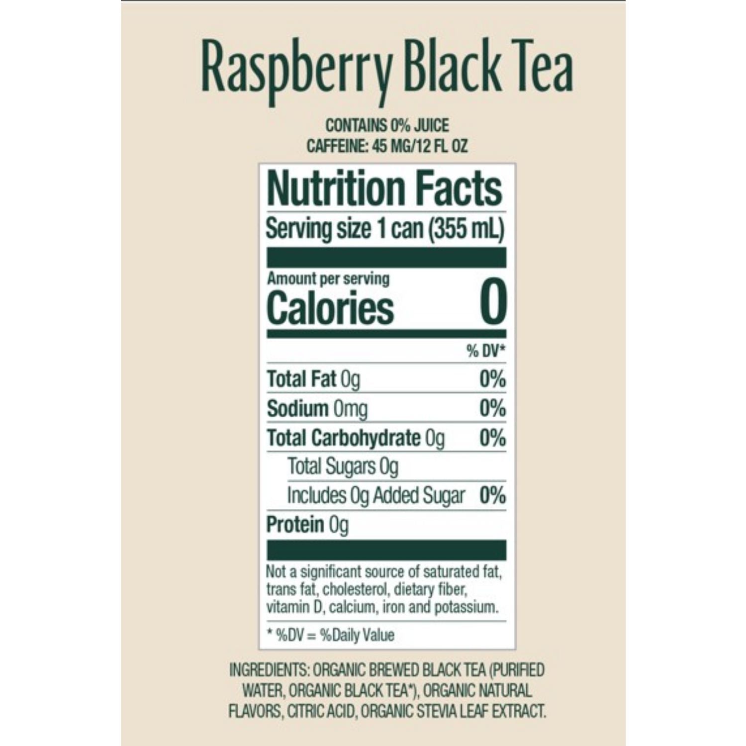 Zero Sugar Naturally Sweetened Black Tea, Raspberry, 12 oz Can, 12/Carton Zevia® Flipcost