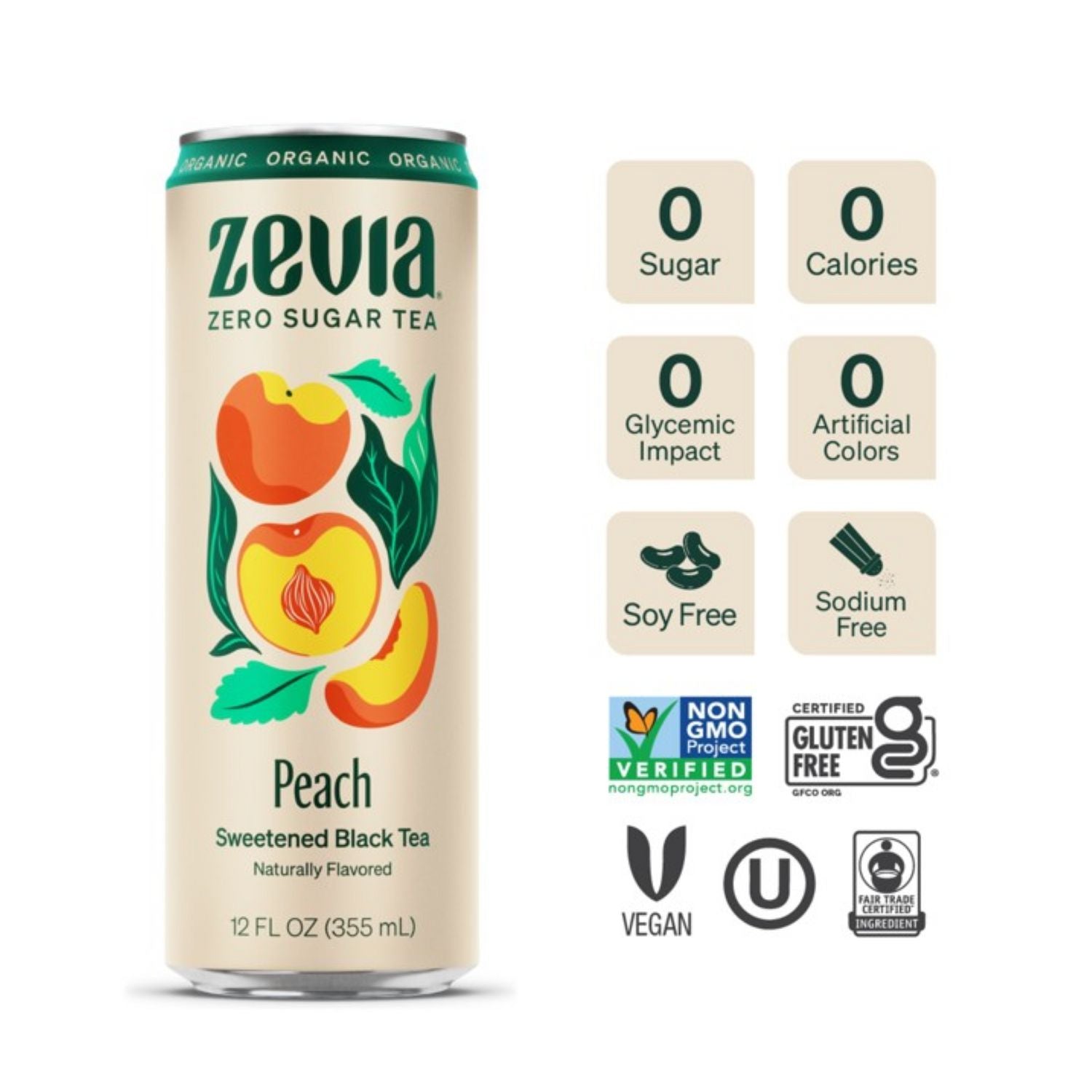 Zero Sugar Naturally Sweetened Black Tea, Peach, 12 oz Can, 12/Carton Zevia® Flipcost