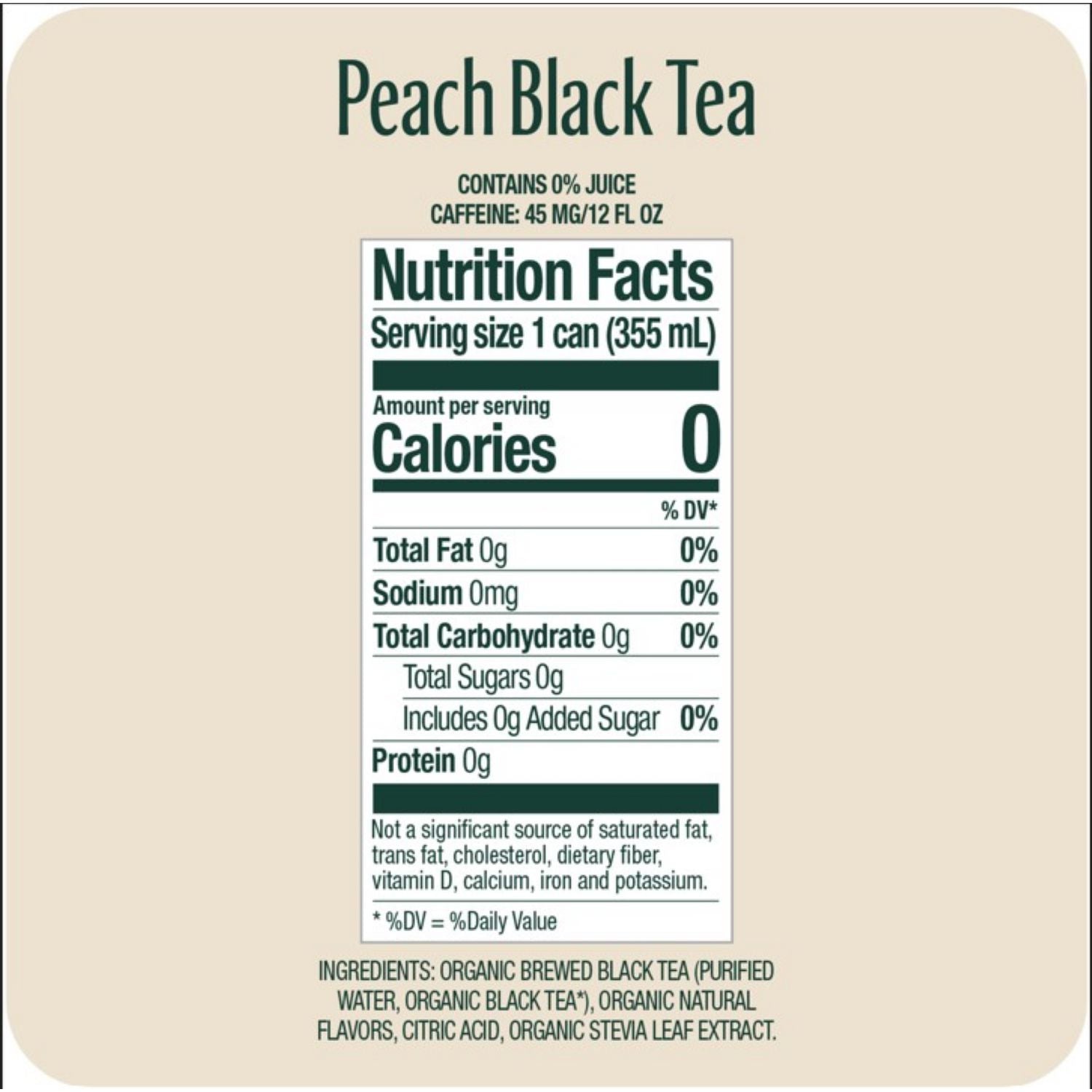 Zero Sugar Naturally Sweetened Black Tea, Peach, 12 oz Can, 12/Carton Zevia® Flipcost