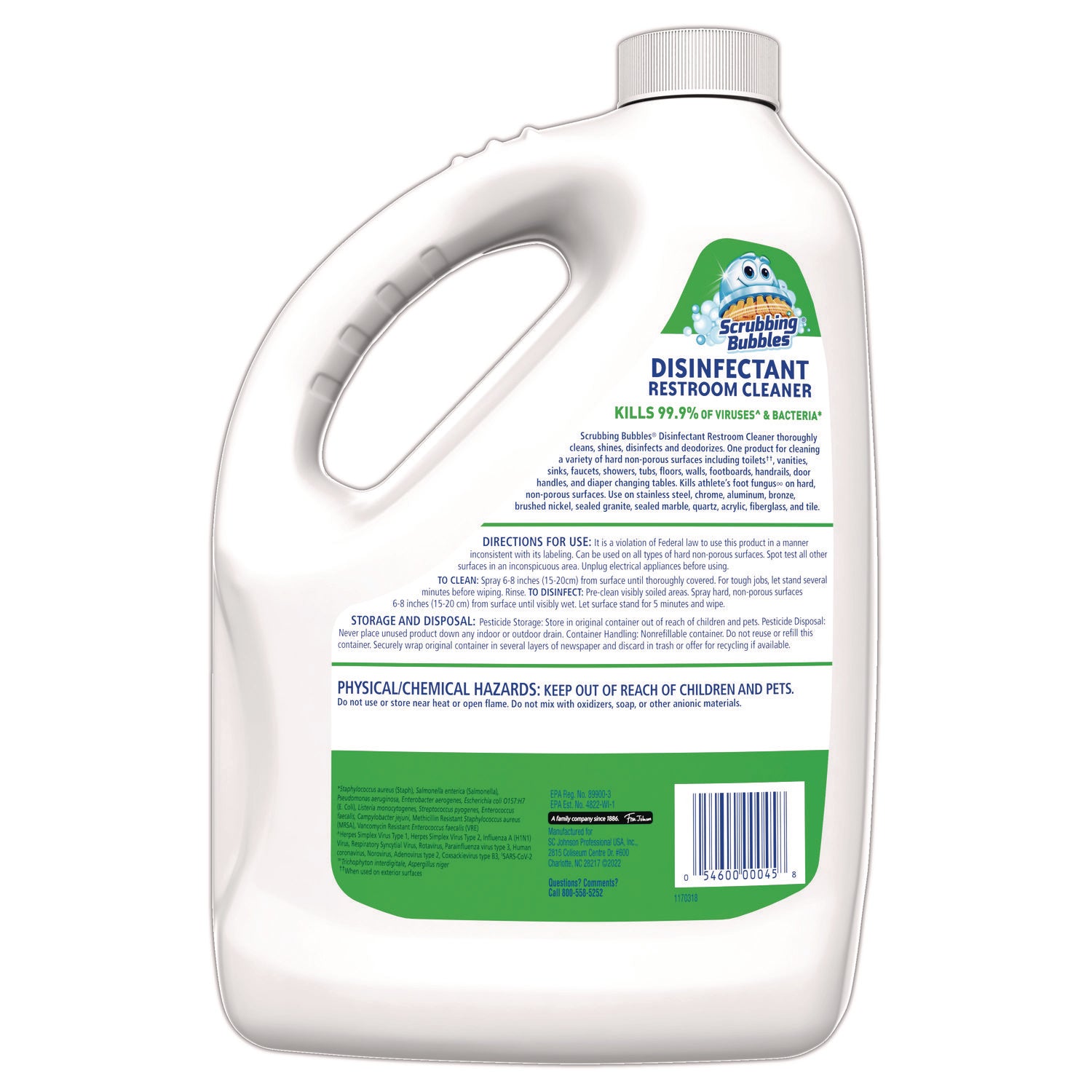 Scrubbing Bubbles® Disinfectant Restroom Cleaner, Citrus Scent, 1 gal Bottle, 4/Carton