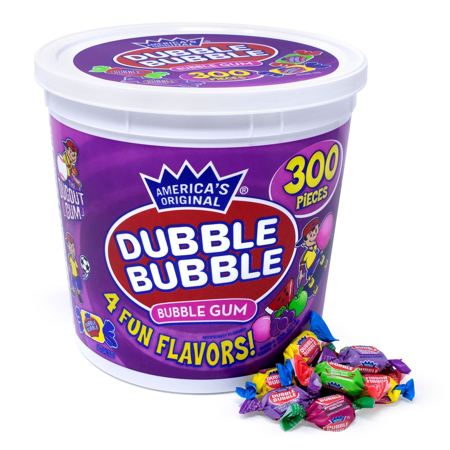 Bubble Gum Assorted Flavor Twist Tub, 0.16 oz Individually Wrapped, 300/Tub, 2 Tubs/Carton Dubble Bubble Flipcost