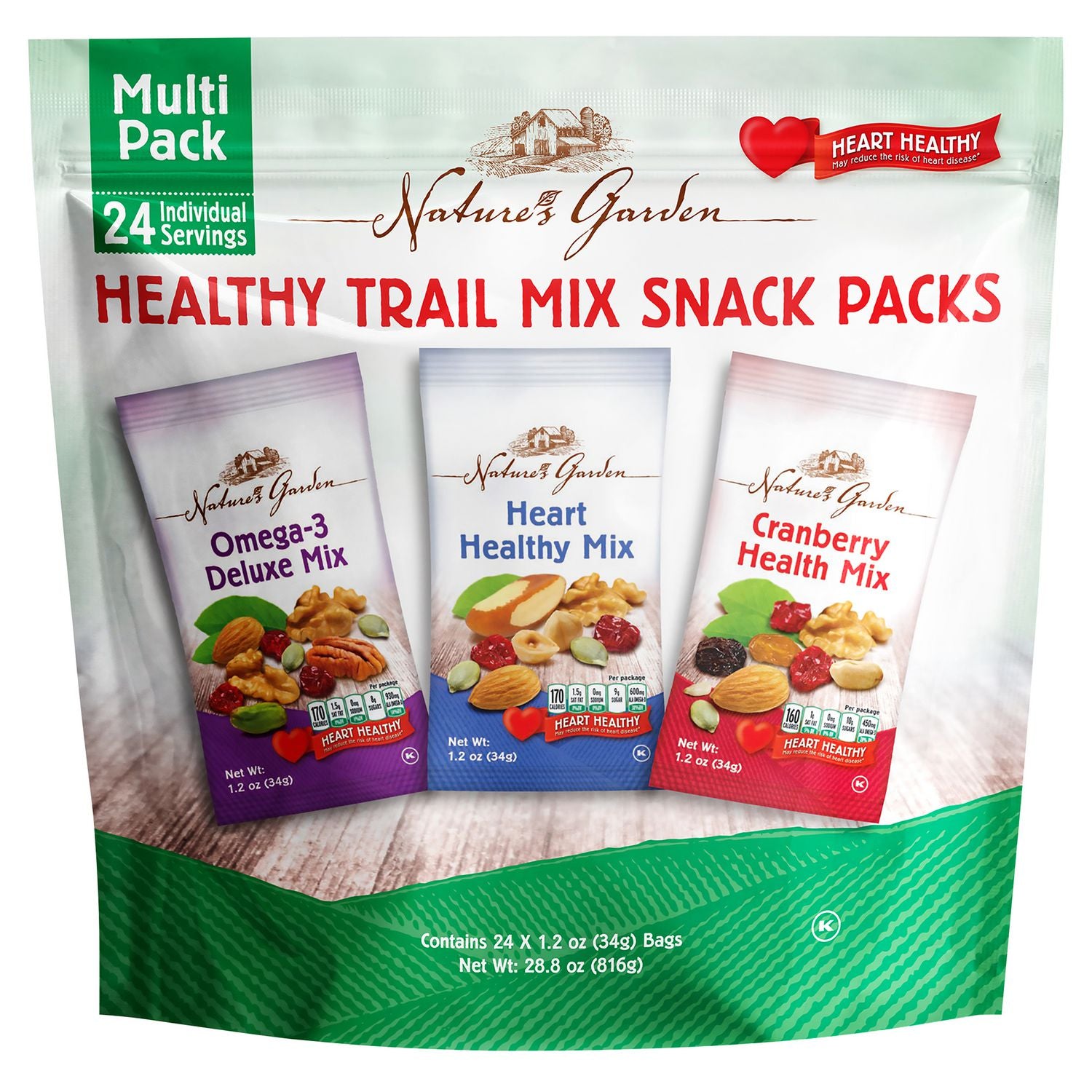 Healthy Trail Mix Snack Packs, Assorted Flavors, 1.2 oz Pouch, 24/Bag, 2 Bags/Carton Nature's Garden Flipcost