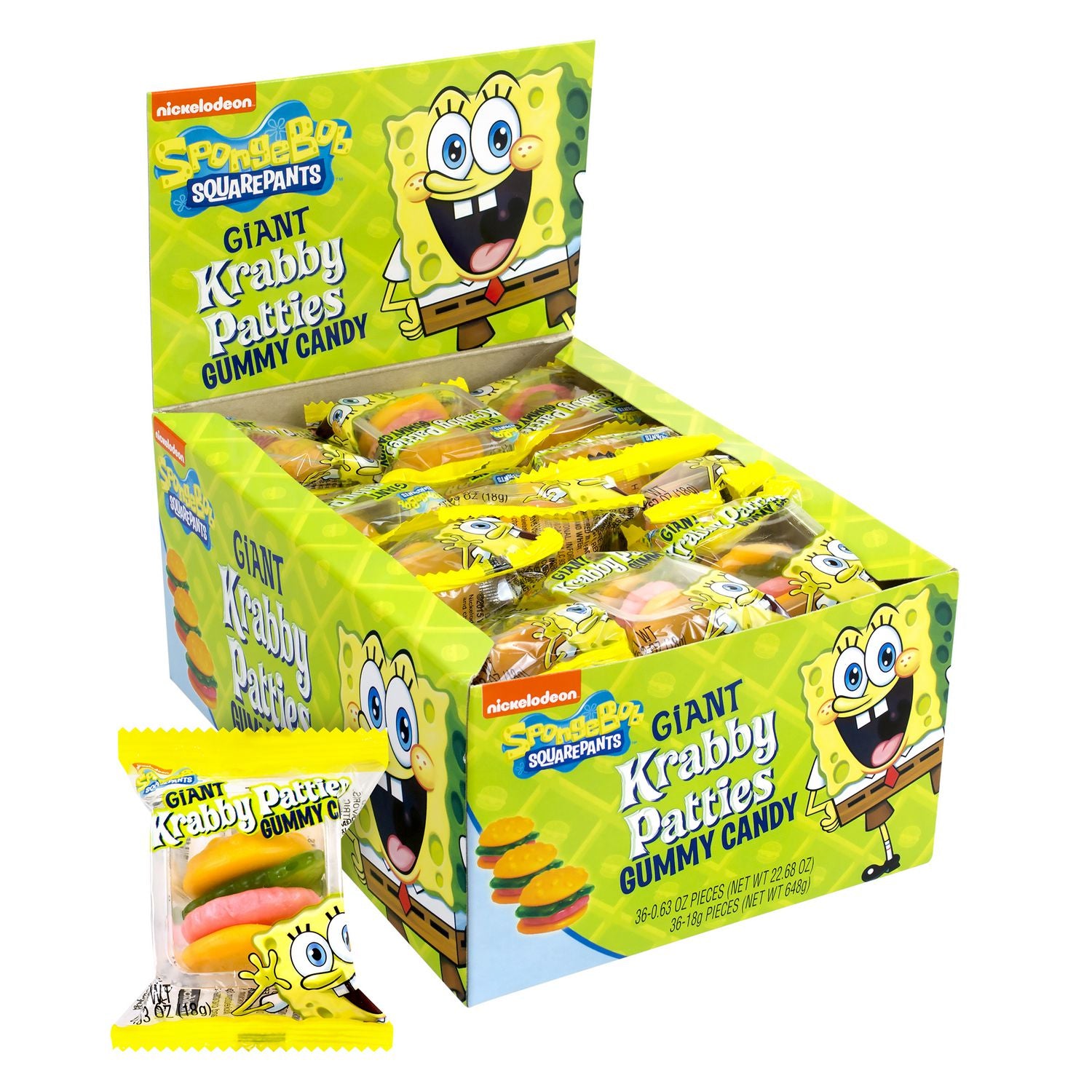 SpongeBob Squarepants Giant Krabby Patties Gummy Candy, Fruity, 0.63 oz Packet, 36/Bag, 2/Carton Nickelodeon™ Flipcost