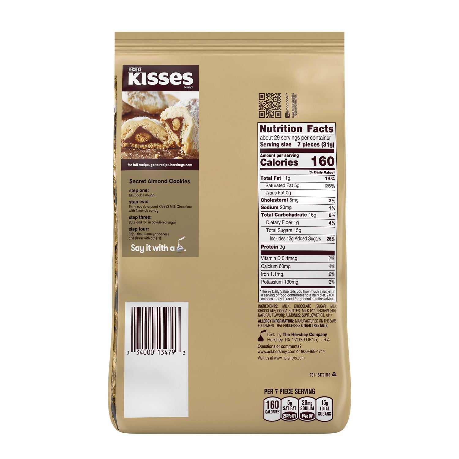 KISSES with Almonds, Milk Chocolate, 32 oz Pack, 2 Packs/Carton Hershey®'s Flipcost