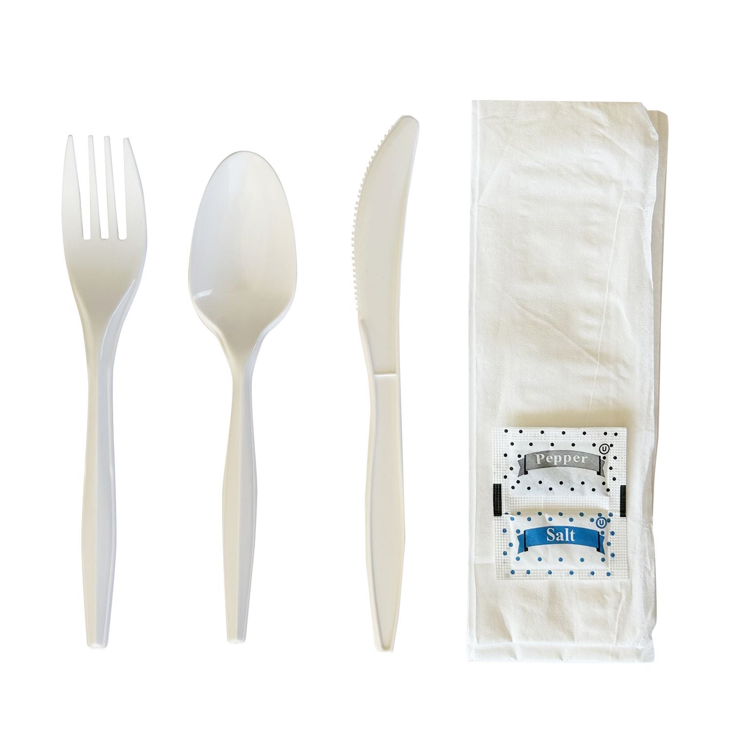 Six-Piece Cutlery Kit, Fork/Knife/Teaspoon/Napkin/Pepper/Salt, White, 1,000/Carton Boardwalk® Flipcost