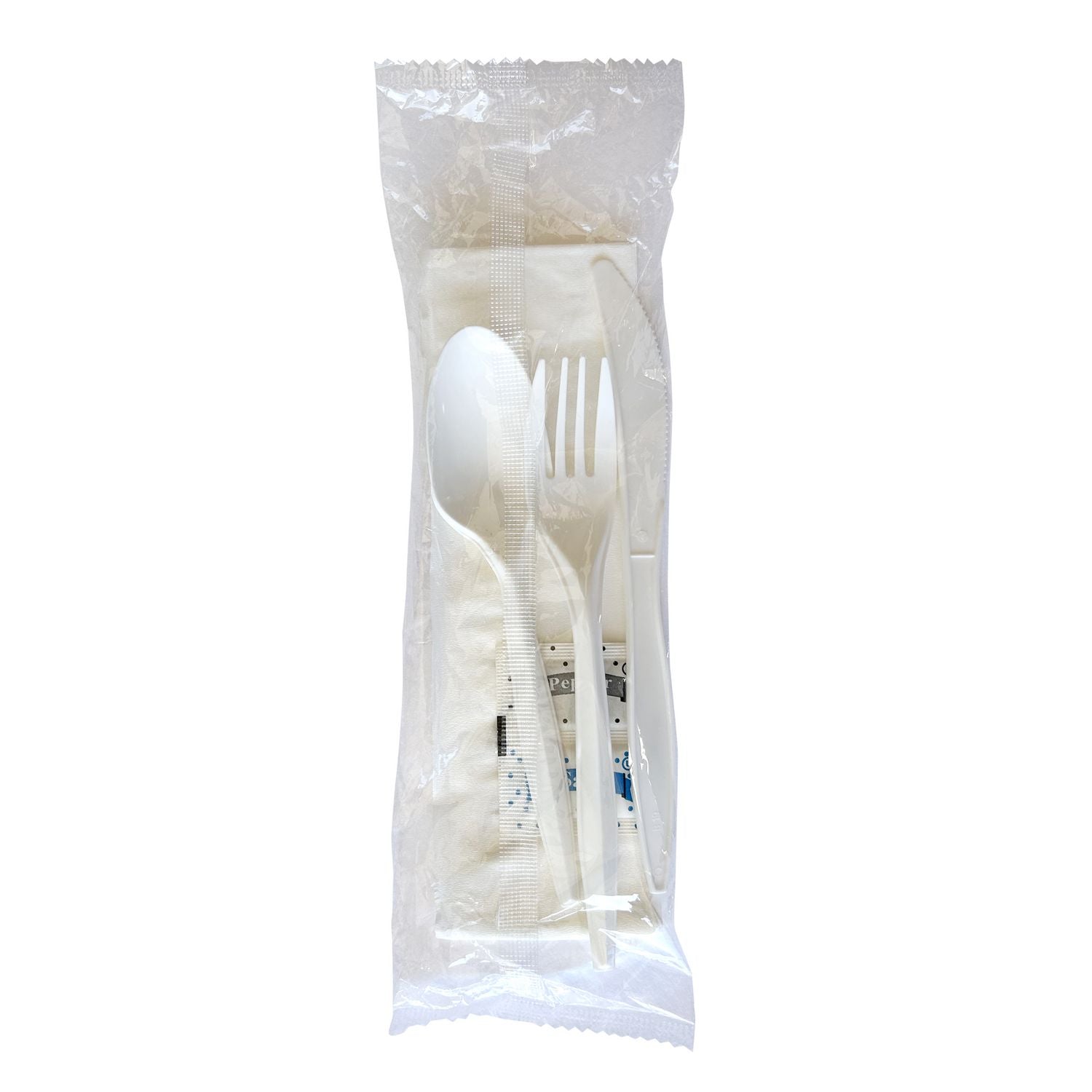 Six-Piece Cutlery Kit, Fork/Knife/Teaspoon/Napkin/Pepper/Salt, White, 1,000/Carton