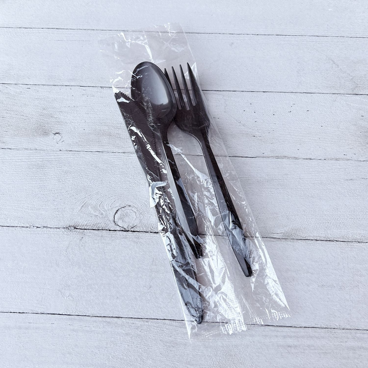 Three-Piece Cutlery Kit, Fork/Knife/Teaspoon, Polystyrene, Black, 250/Carton Boardwalk® Flipcost