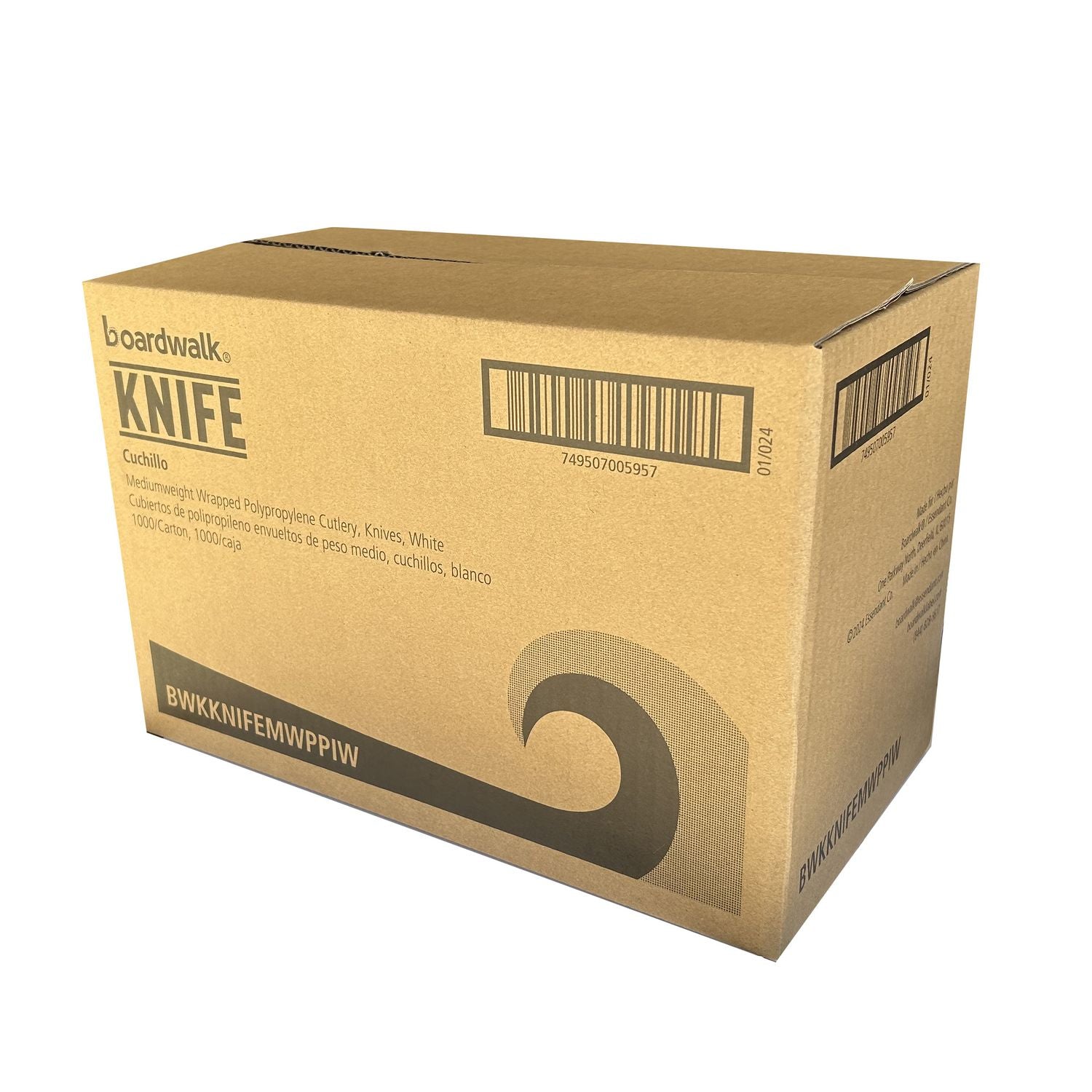 Mediumweight Wrapped Polypropylene Cutlery, Knife, White, 1,000/Carton Boardwalk® Flipcost