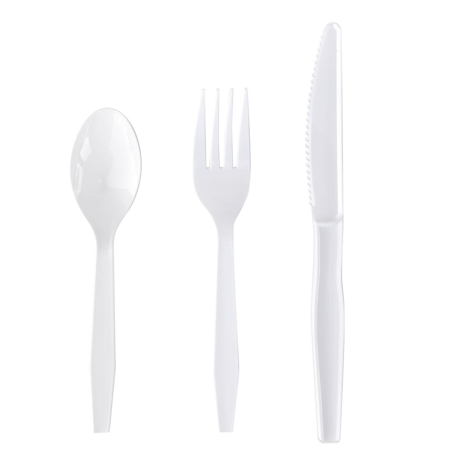 Three-Piece Cutlery Kit, Fork/Knife/Teaspoon, Polystyrene, White, 250/Carton Boardwalk® Flipcost