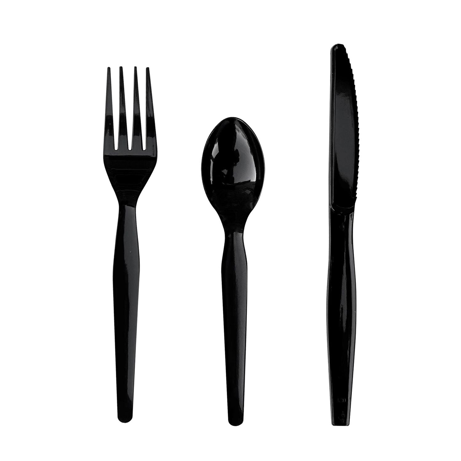 Three-Piece Cutlery Kit, Fork/Knife/Teaspoon, Heavyweight, Black, 250/Carton Boardwalk® Flipcost