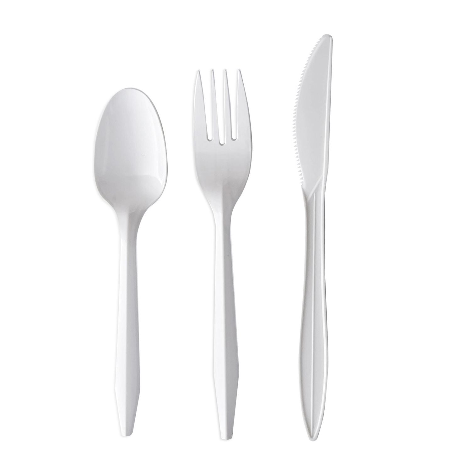 Three-Piece Cutlery Kit, Fork/Knife/Teaspoon, Mediumweight, White, 250/Carton Boardwalk® Flipcost