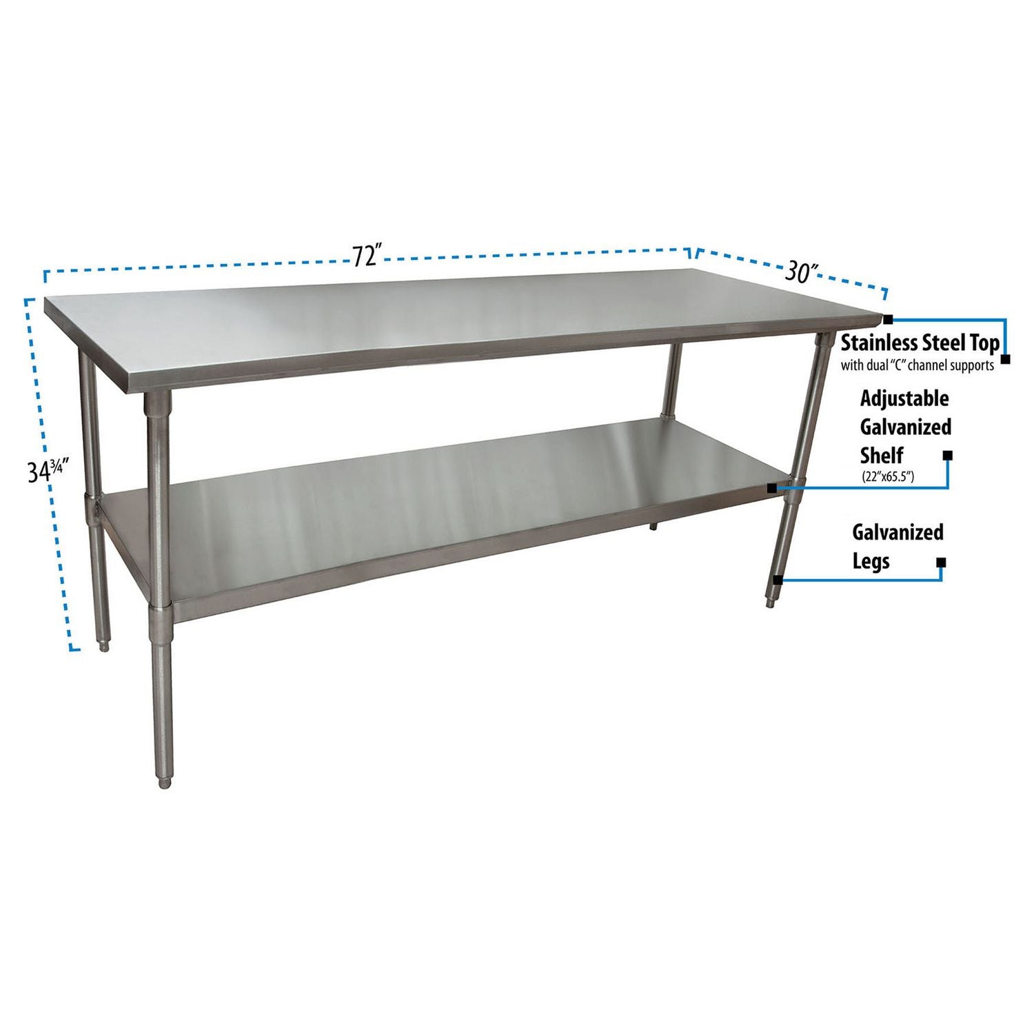 Stainless Steel Flat Top Work Tables, 72w x 30d x 36h, Silver, 2/Pallet BK Resources Flipcost