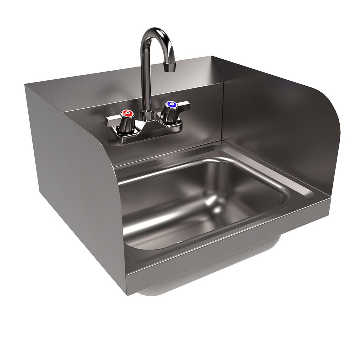 Stainless Steel Hand Sink with Side Splashes and Faucet, 14" l x 10" w x 5" h BK Resources Flipcost