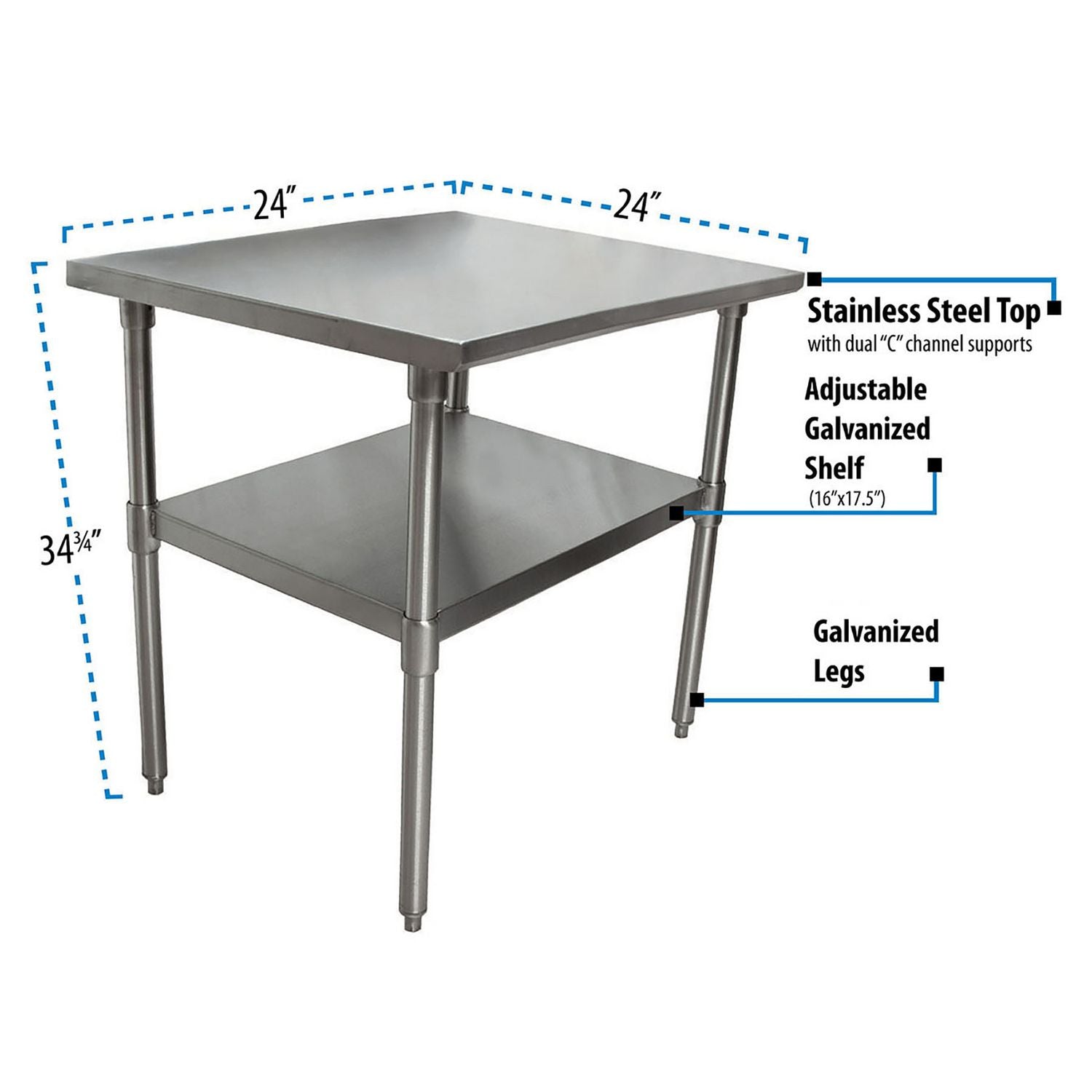 Stainless Steel Flat Top Work Tables, 24w x 24d x 36h, Silver, 2/Pallet BK Resources Flipcost