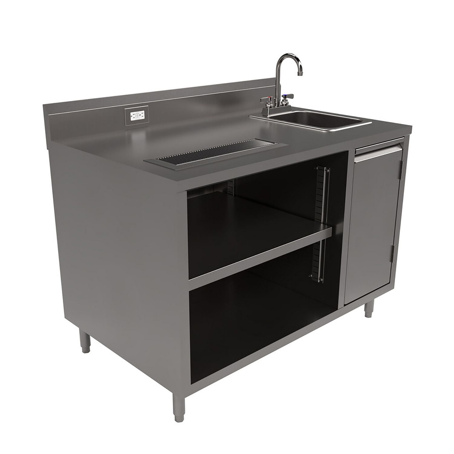 Stainless Steel Beverage Table with Right Sink, Rectangular, 30